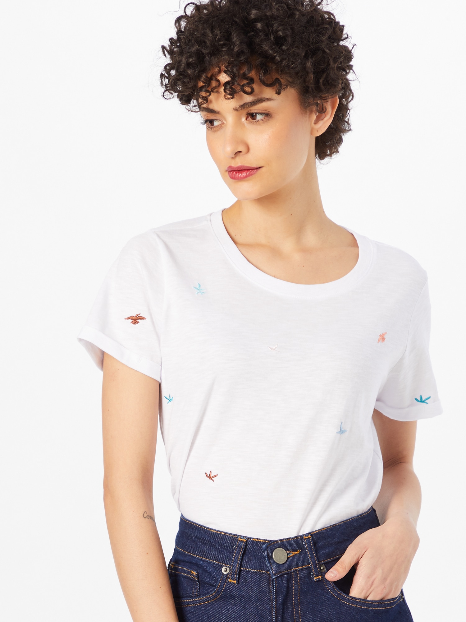 NÜMPH T-shirt 'DIOR'  blanc chiné / bleu clair / rouille / orange