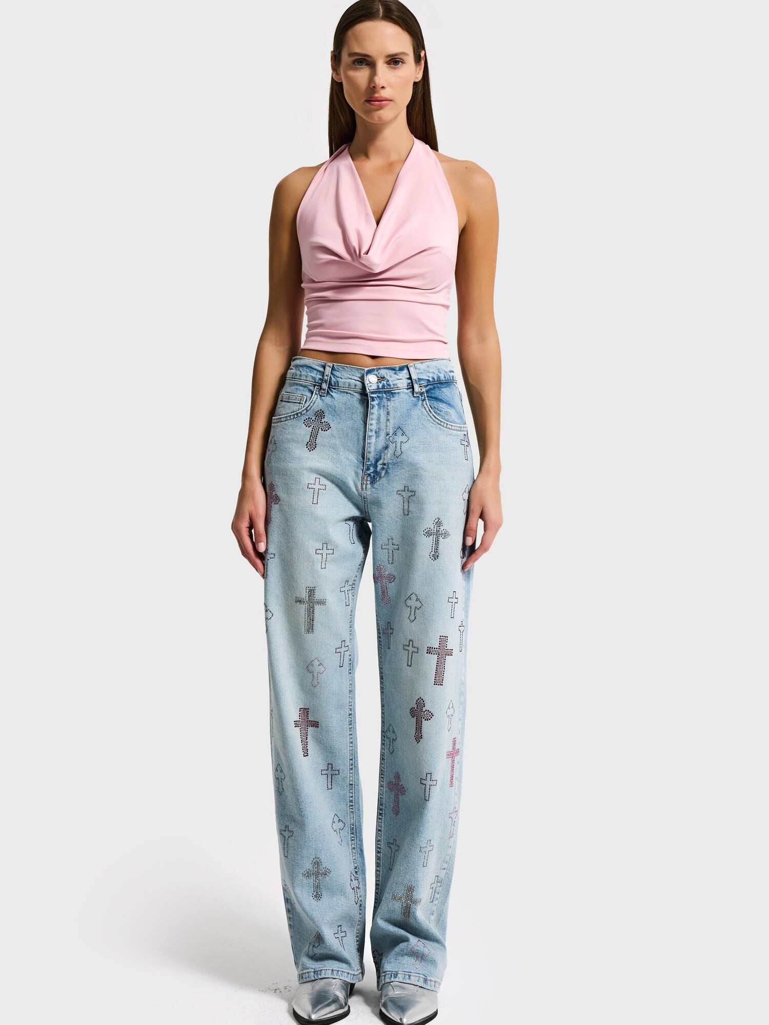 It's Basic Its Basic Jeans Rhinestone Loose Mid Rise Jeans (Lenght 30)
