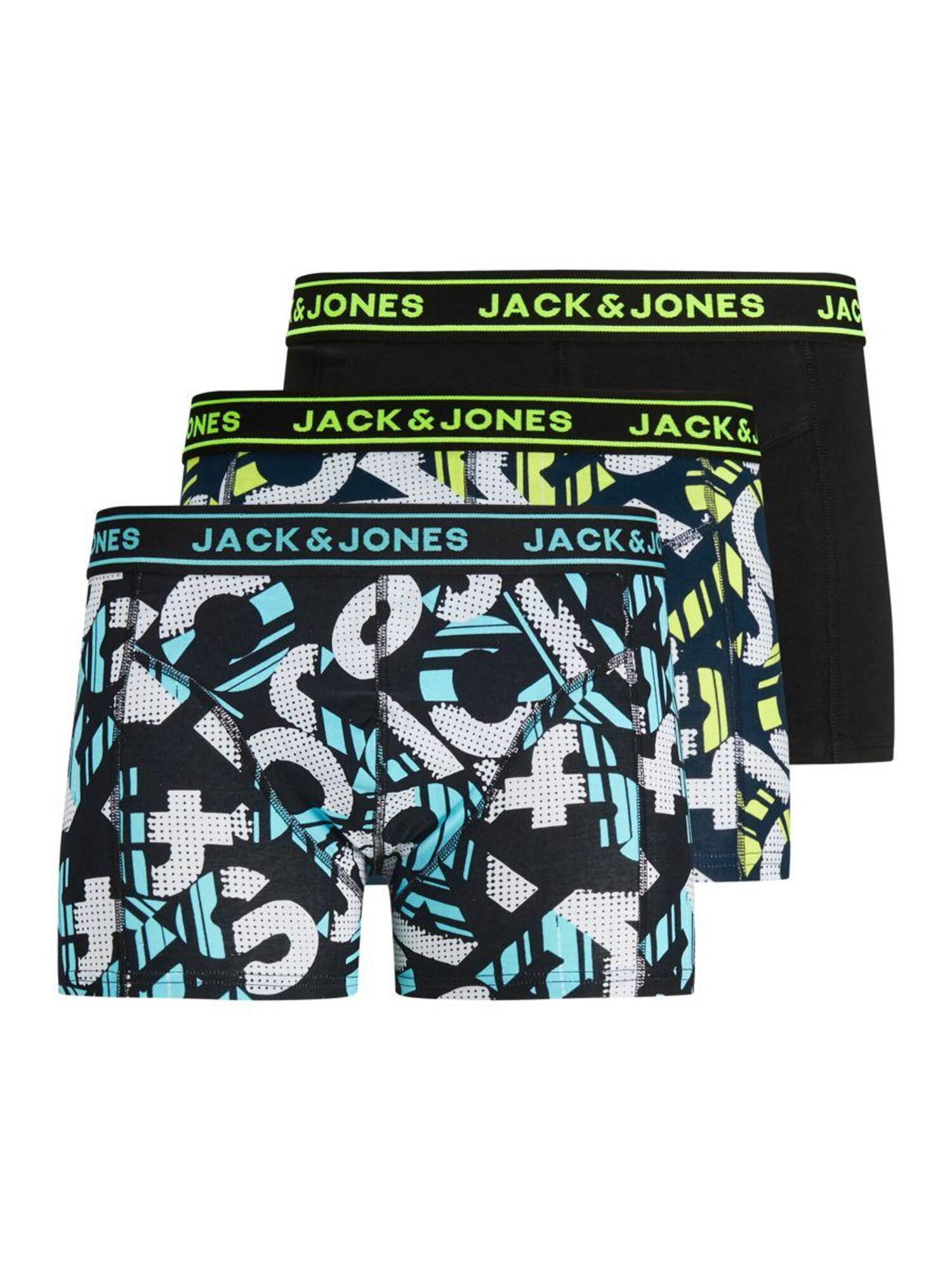 Jack & Jones Junior Apatinės kelnaitės neoninė geltona / tamsiai mėlyna / juoda / balta / vandens spalva