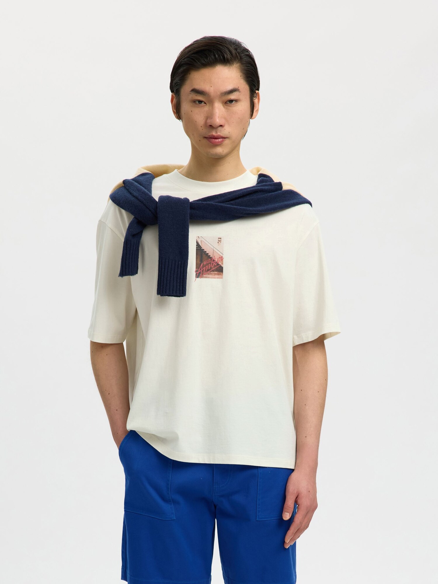 SELECTED Camiseta  marrón / rosa / blanco