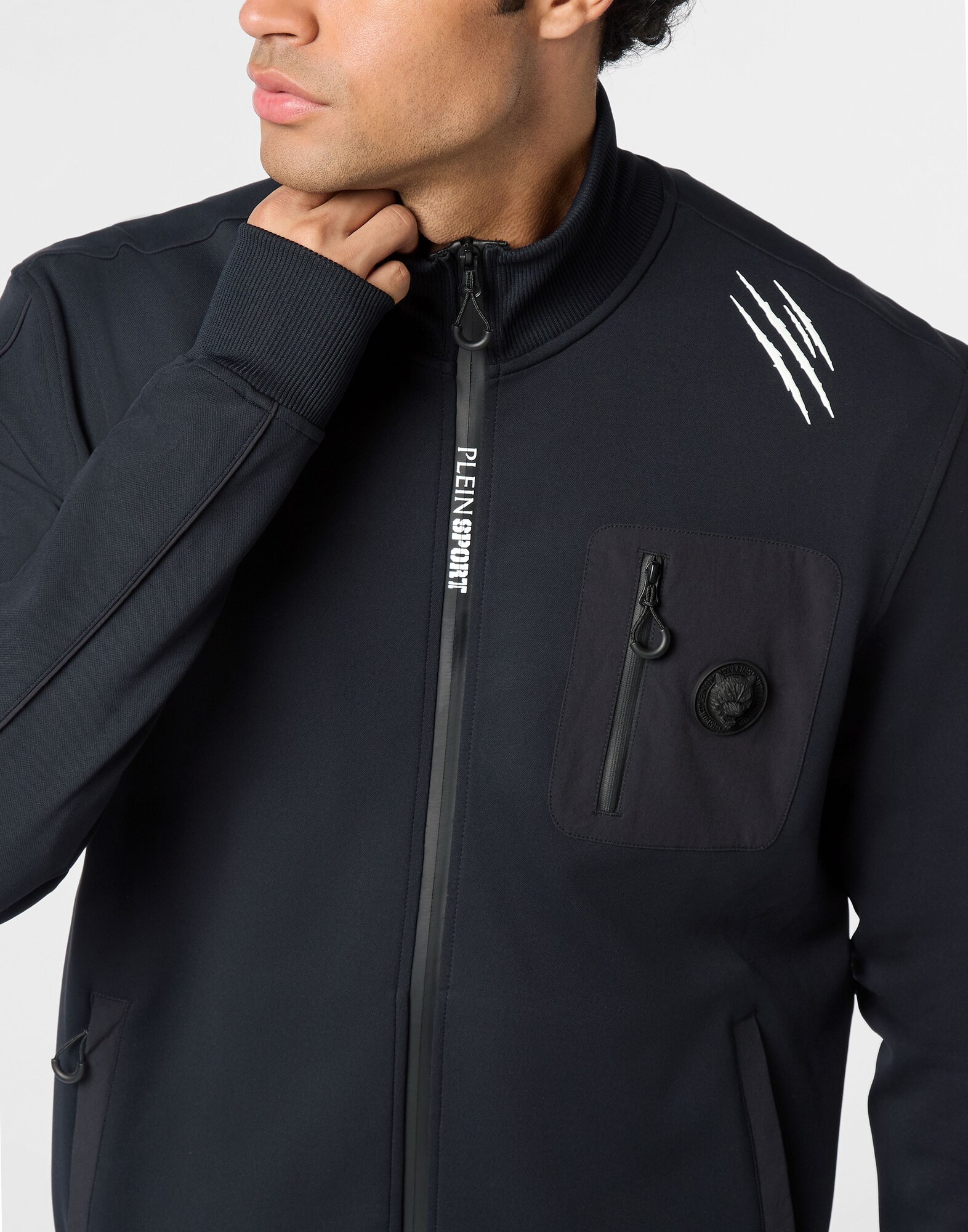 Plein Sport Sudadera con cremallera 'Scratch' negro / blanco lana – imagen 3
