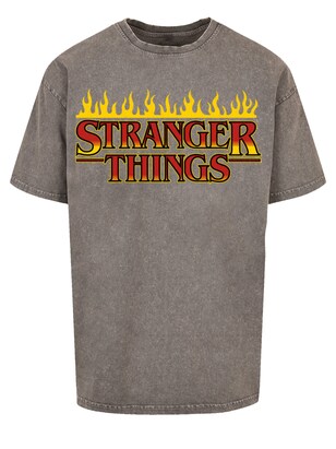 F4NT4STIC Shirt ‘Stranger Things Fire Logo Men Netflix TV Series’ Geel / Grijs gemêleerd / Cranberry / Zwart