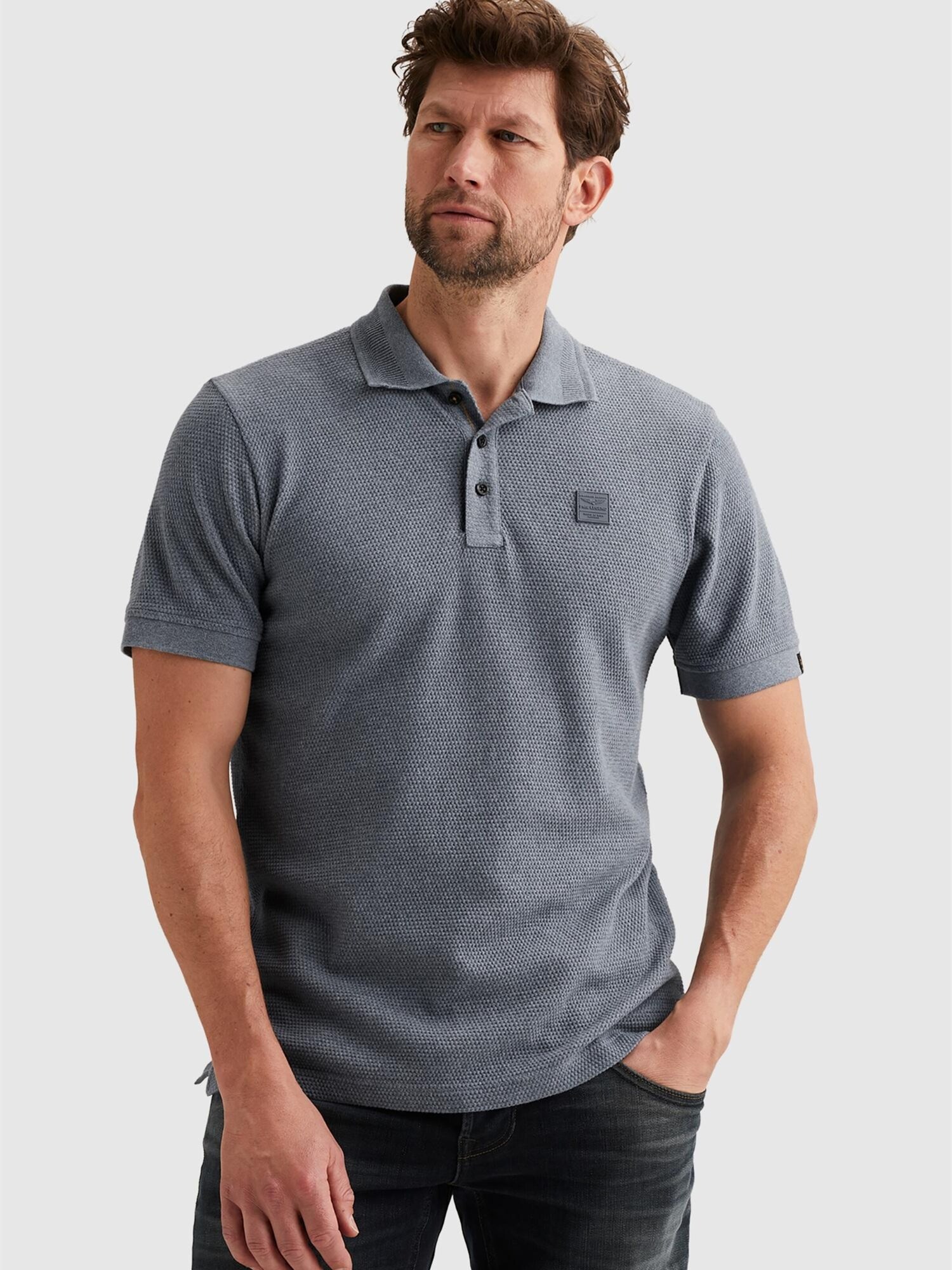 Pme Legend Shirt 'Polo Shirt With Texture And Ribbed Hems' Grijs