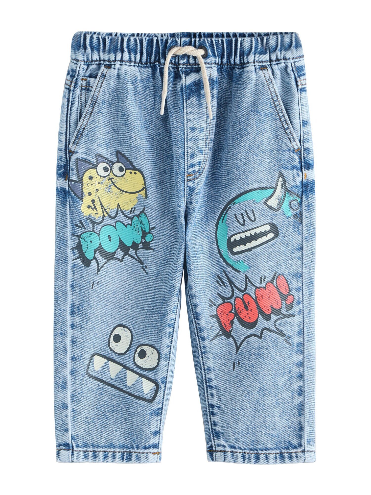 Next Jeans Monster Graffiti  azur / albastru denim / galben / roșu