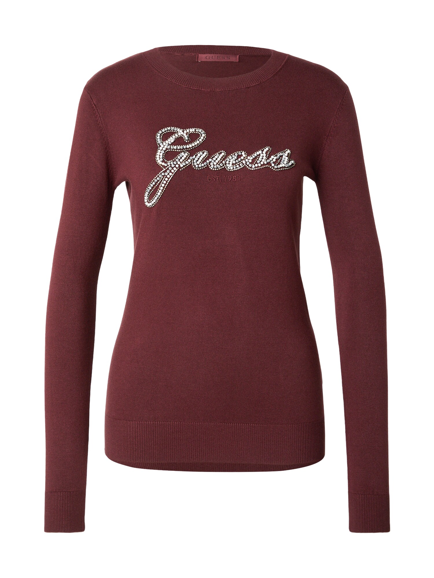 GUESS Pulover GEORGIA roşu închis / argintiu / alb perlat