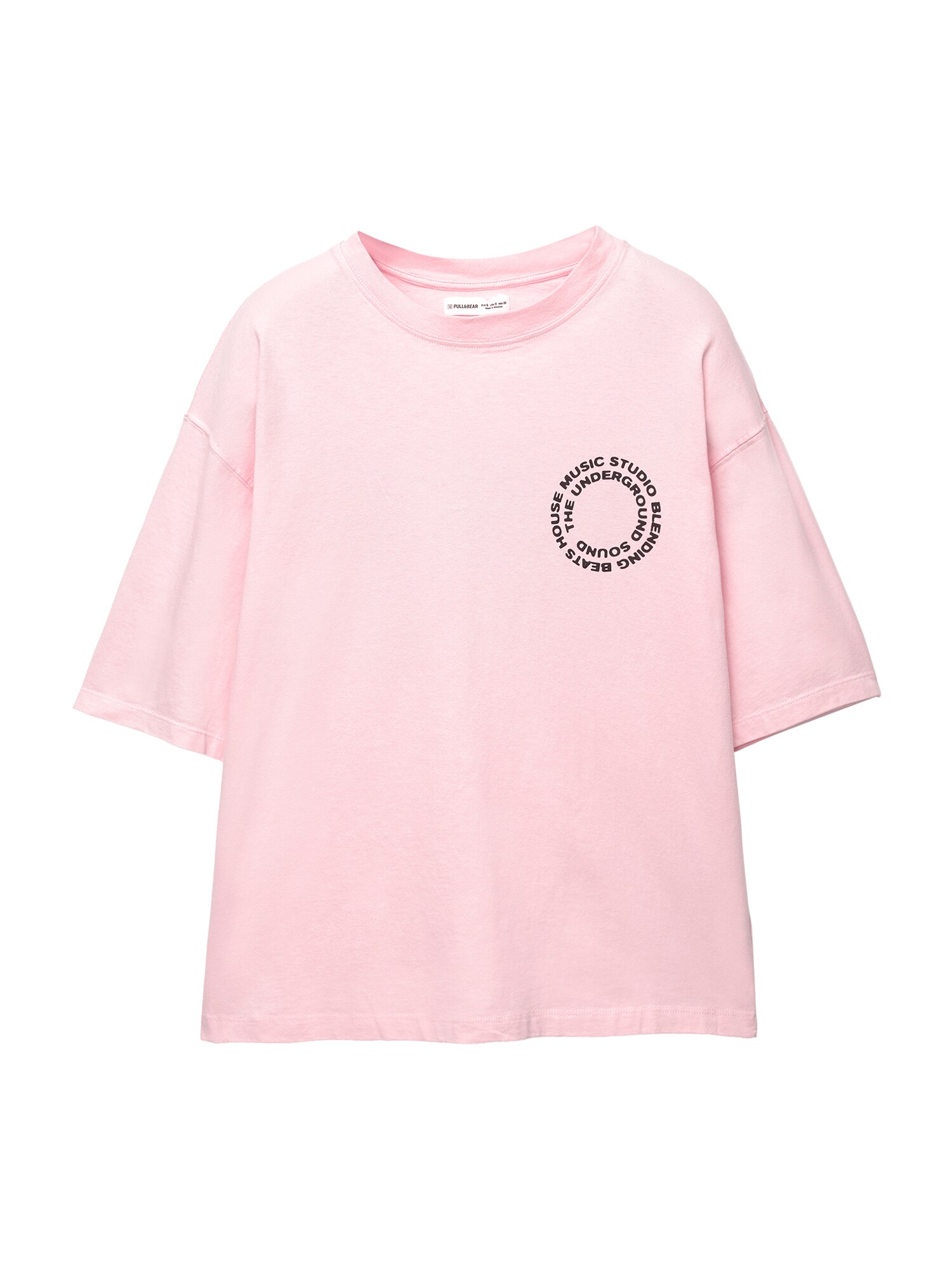Pull&Bear Tricou MUSIC STUDIO  roz pastel / negru