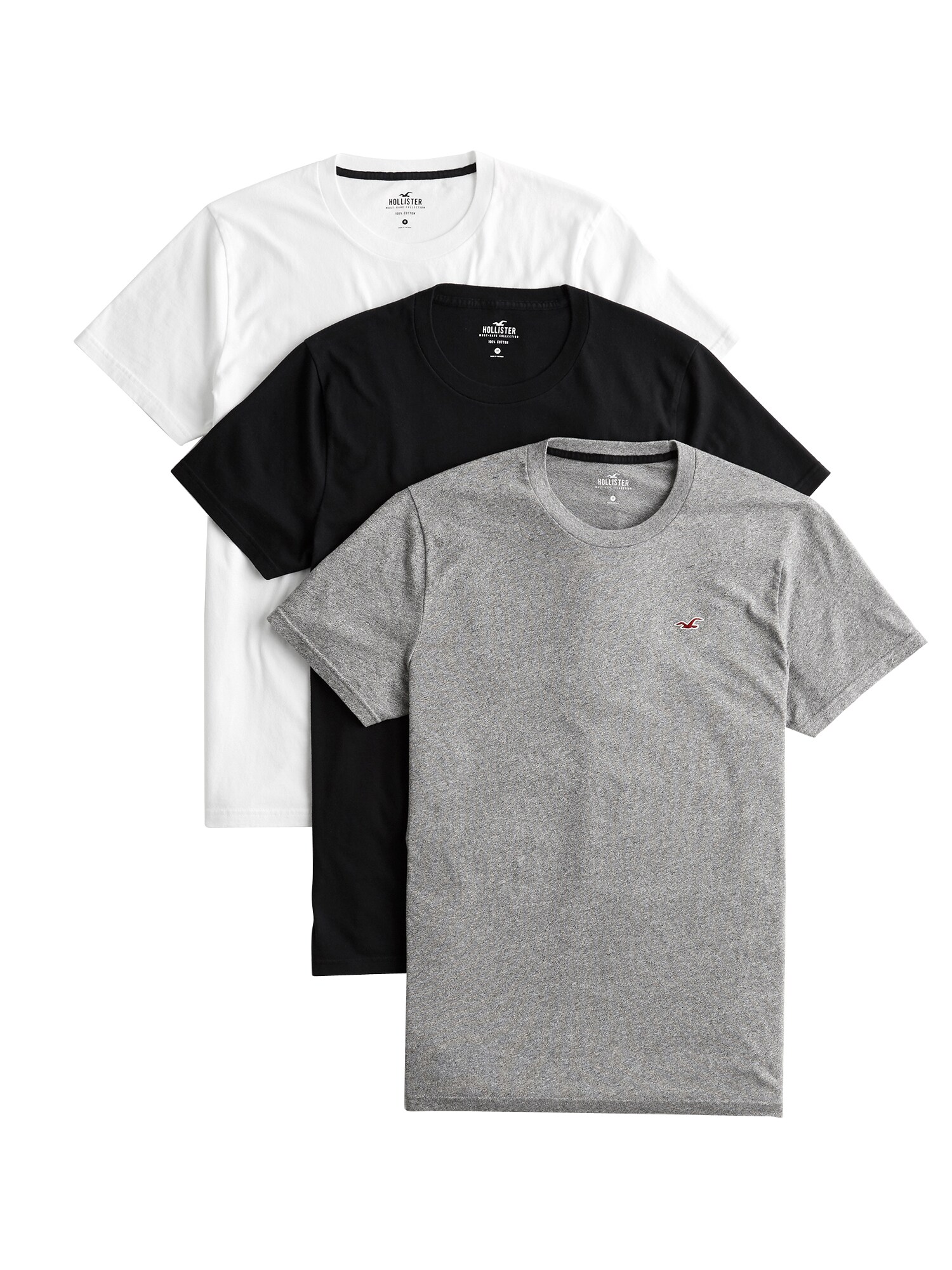 HOLLISTER Marškinėliai 'MH CREW MULTIPACK'  balta / pilka / juoda