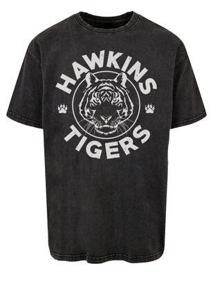 F4NT4STIC Shirt ‘Stranger Things Hawkins Grey Tiger Netflix TV Series’ Lichtgrijs / Zwart