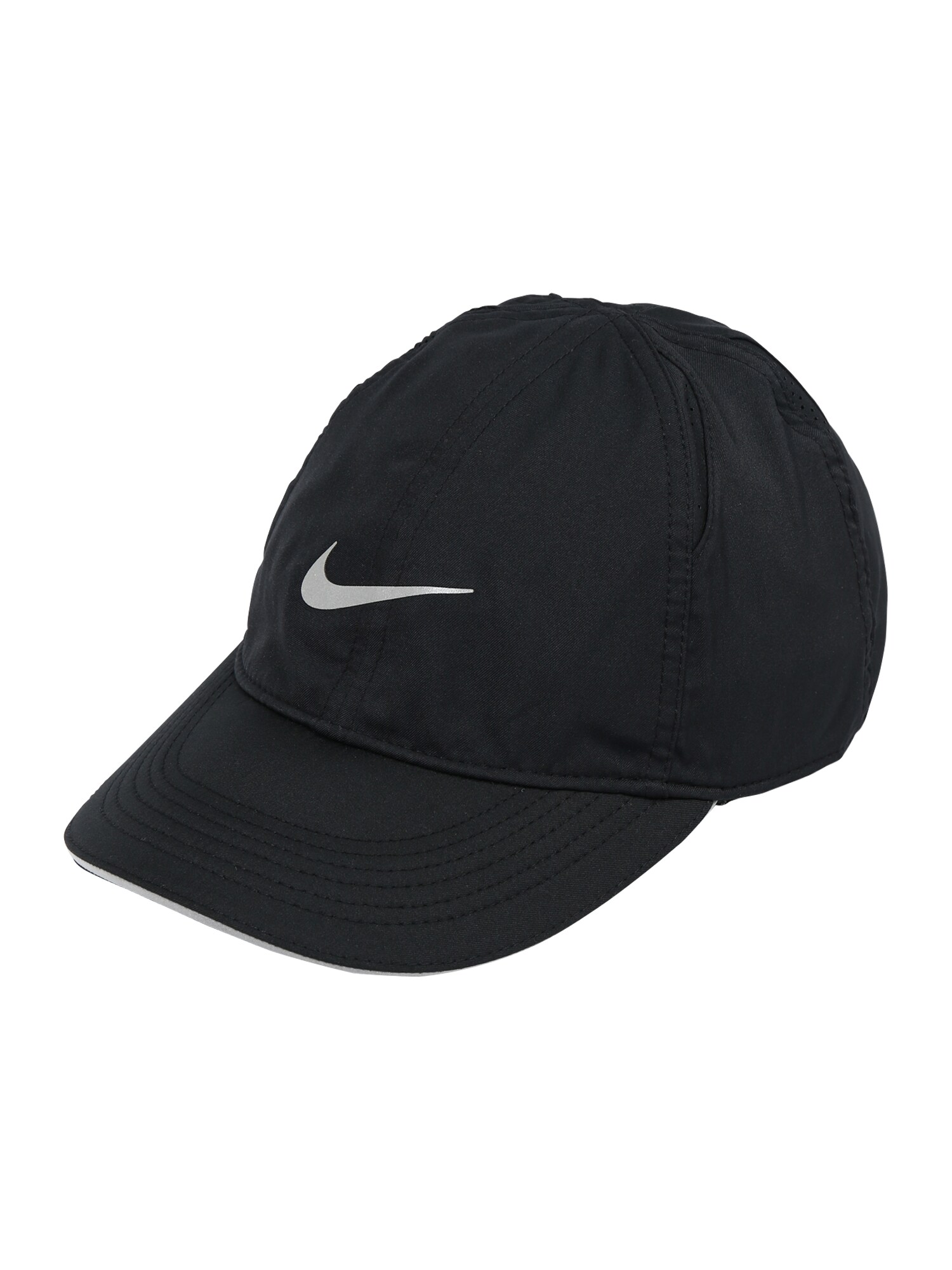 NIKE Sportinė kepurė 'Aerobill Featherlight'  juoda / sidabrinė