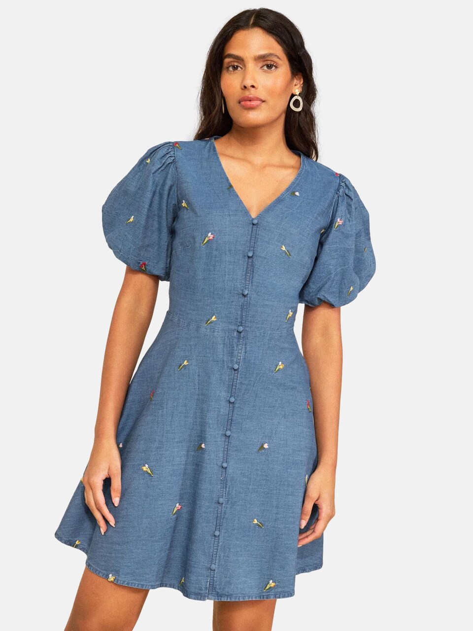 Sommarklänning blå denim / gul / oliv