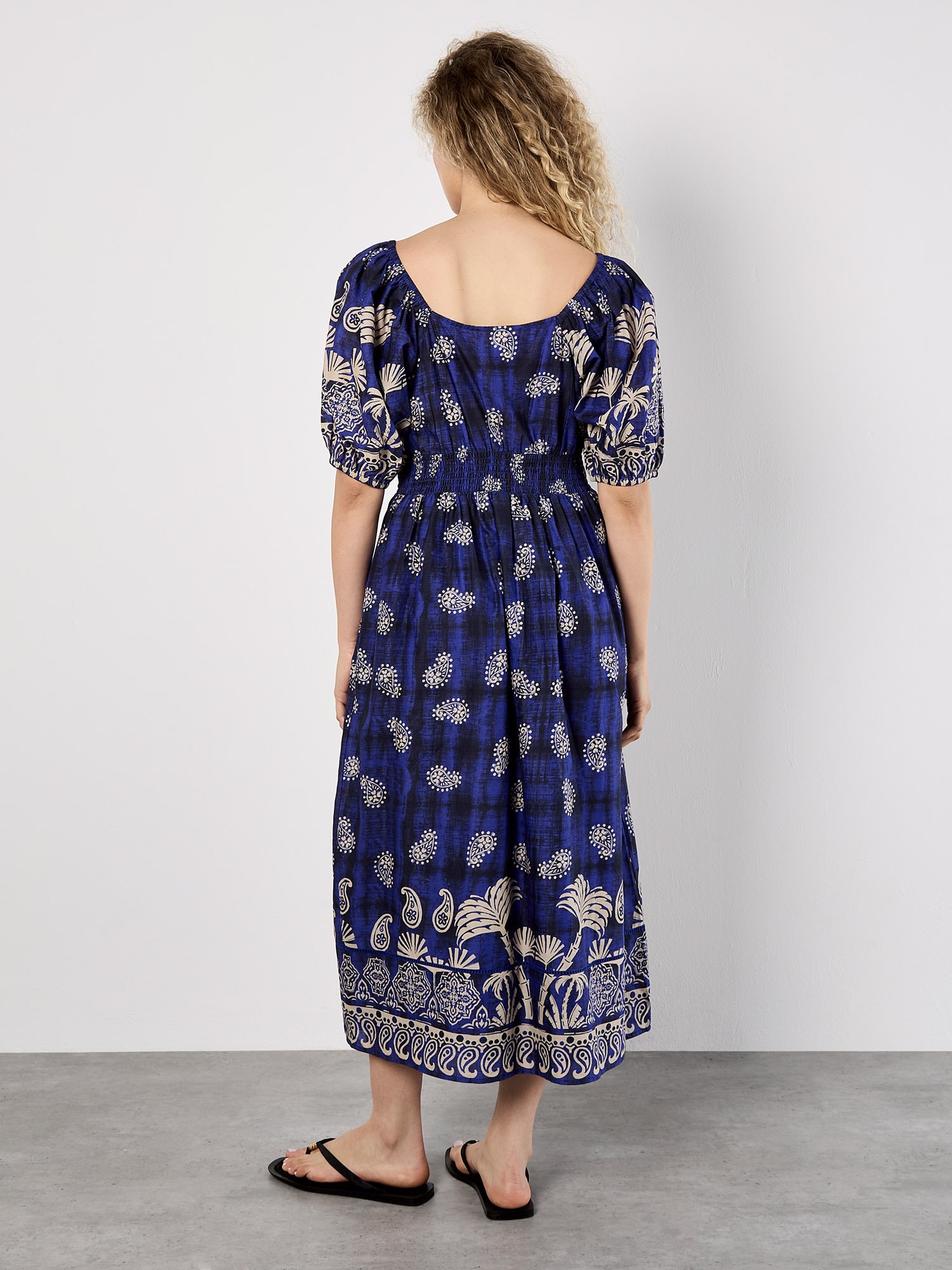Thumbnail - Apricot Paisley Print Button Midi Dress