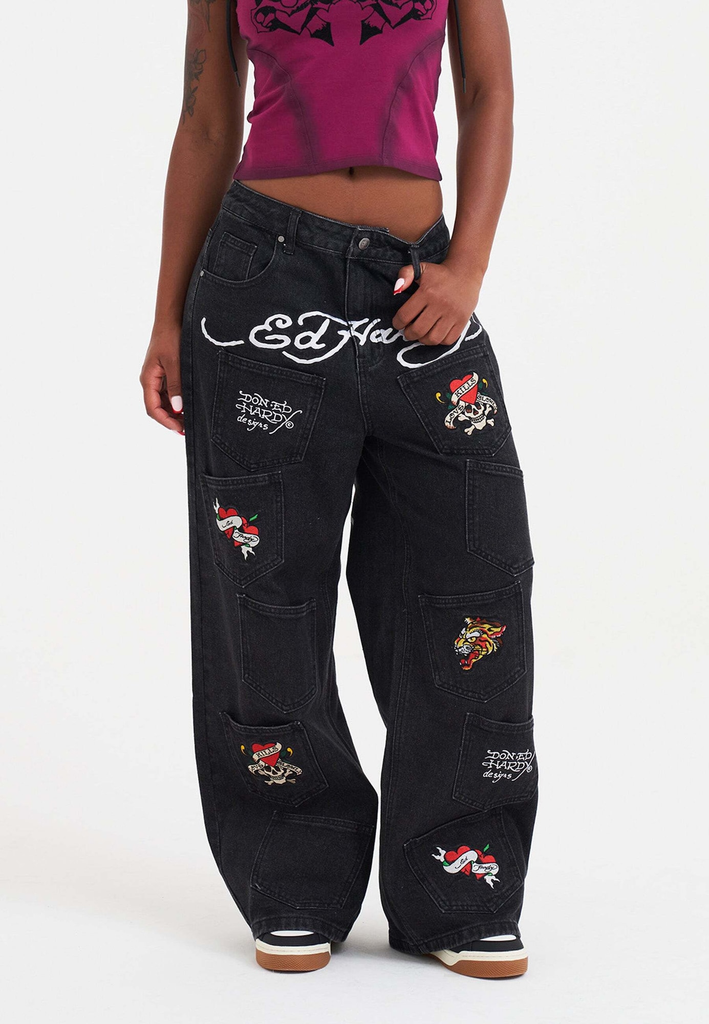 Ed Hardy Jeans  roșu / negru / alb