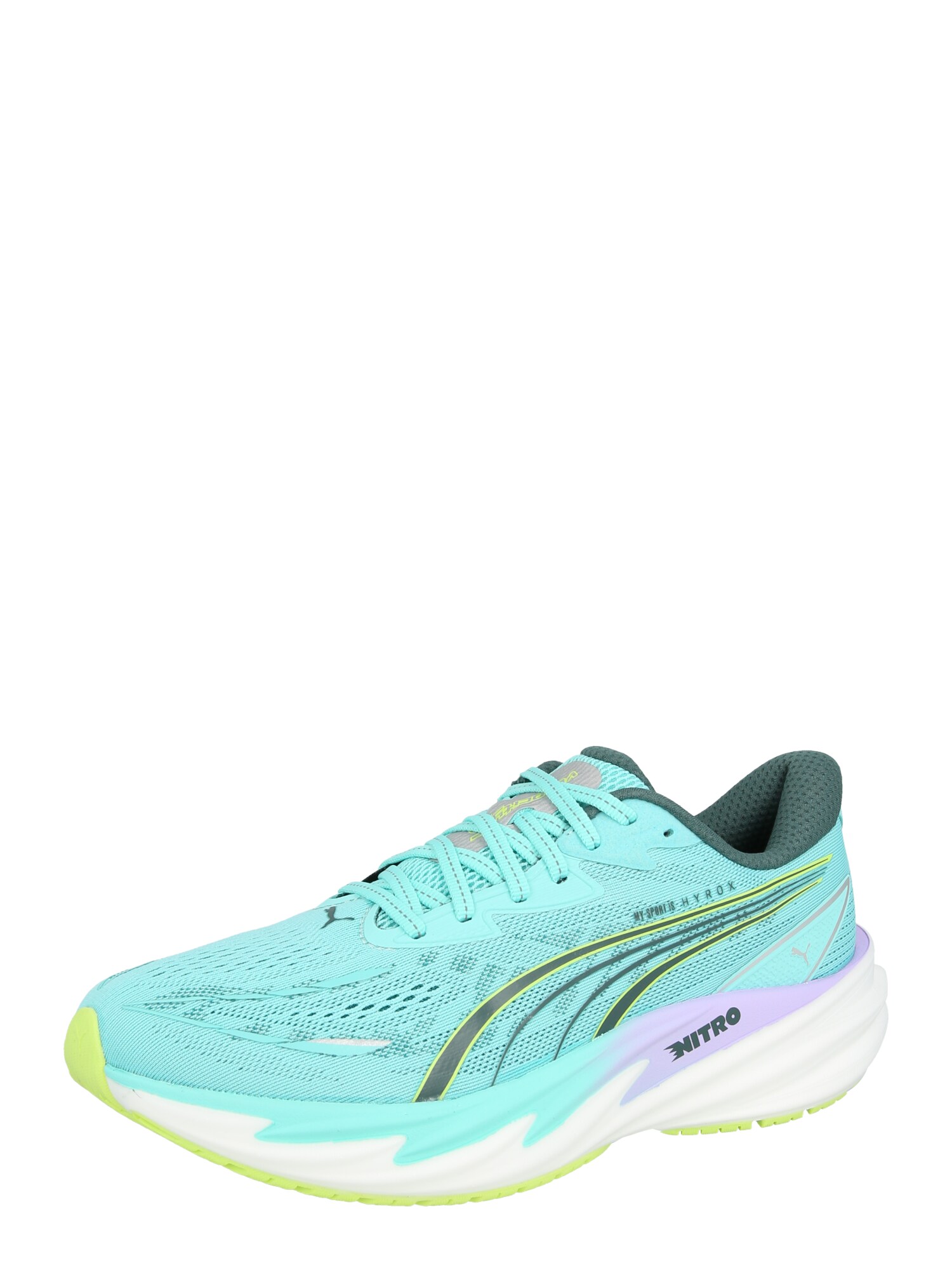 PUMA Bežecká obuv 'Puma x Hyrox Velocity Nitro 5'  tyrkysová / žltá / tmavozelená / strieborná