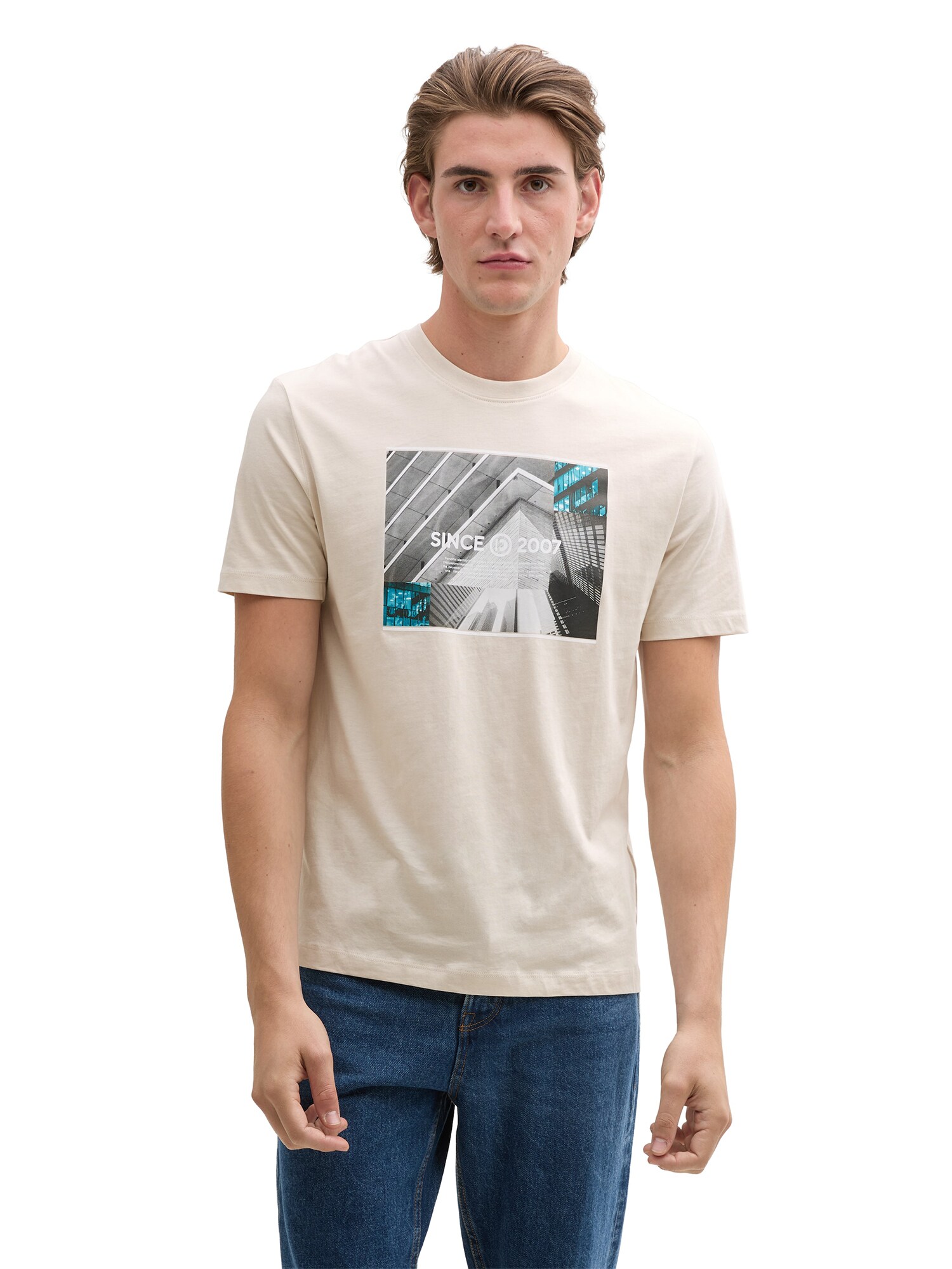 TOM TAILOR DENIM Póló  azúr / szürke / fekete / piszkosfehér termék 2. képe