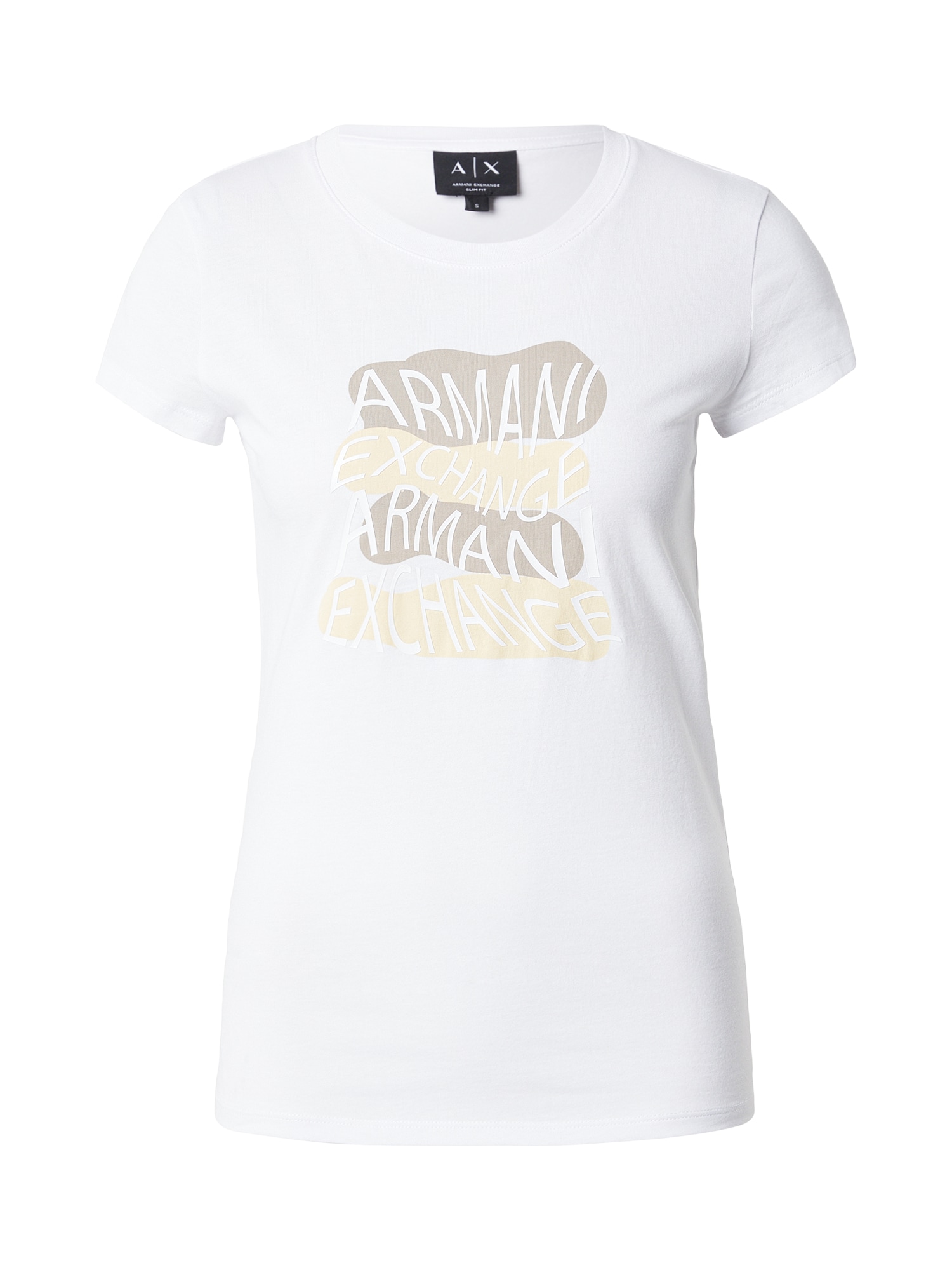 ARMANI EXCHANGE Tricou  maro cămilă / ecru / alb