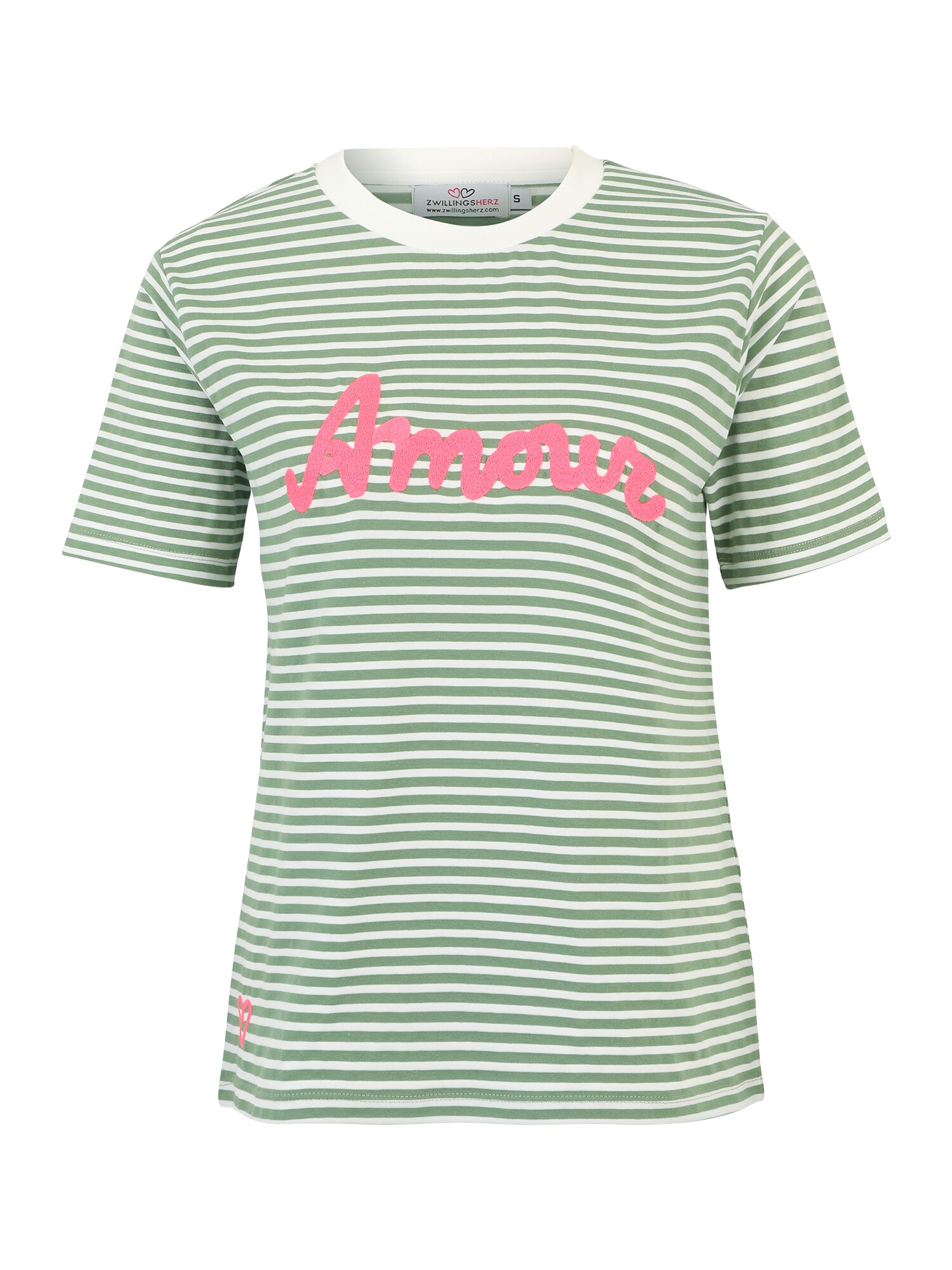 Zwillingsherz Marškinėliai 'Amour' alyvuogių spalva / šviesiai rožinė / balta