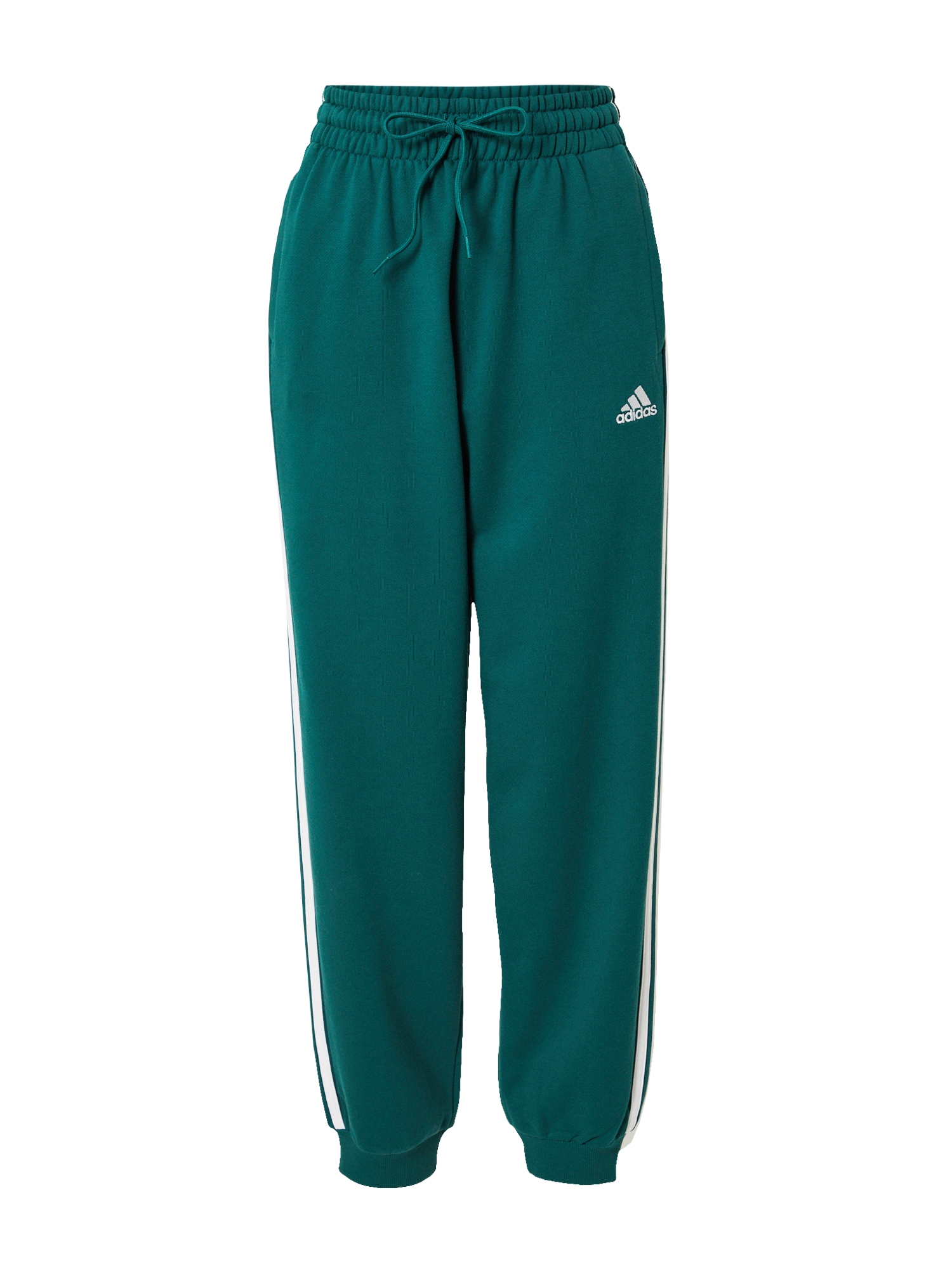 ADIDAS SPORTSWEAR Спортен панталон 'Essentials 3-Stripes French Terry Loose-Fit'  смарагдово зелено / бяло