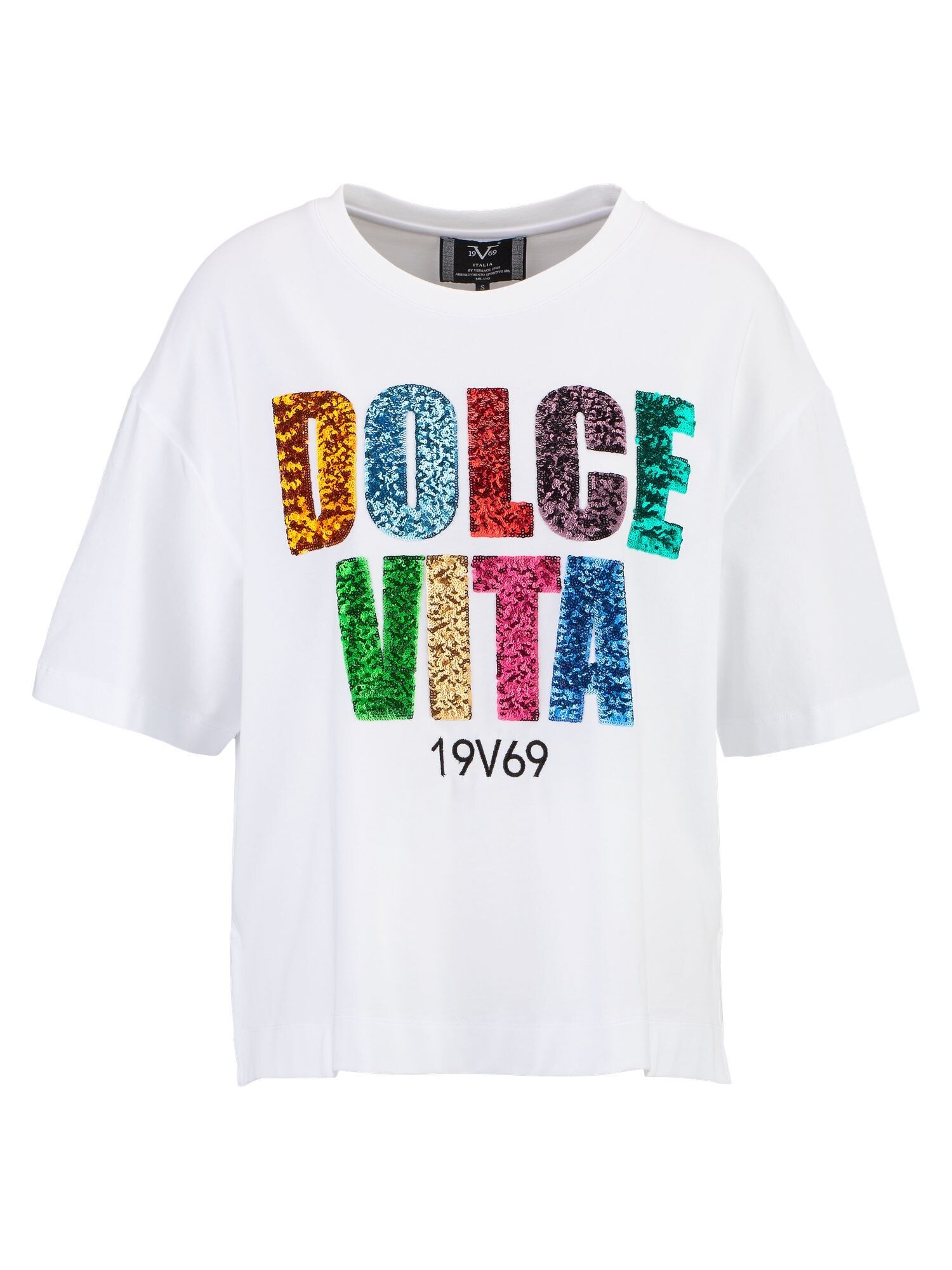 19V69 ITALIA Póló ' Petonia Sequins'  kék / rózsaszín / fekete / fehér akciós termékkép 1