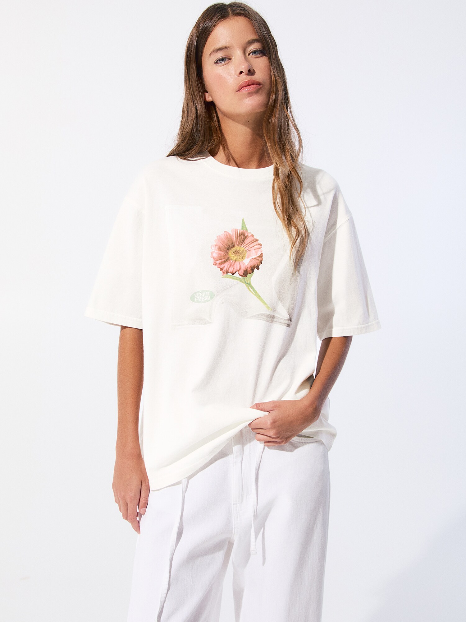 Pull&Bear Oversize póló  konyak / taupe / fáradt rózsaszín / fehér termék 2. képe