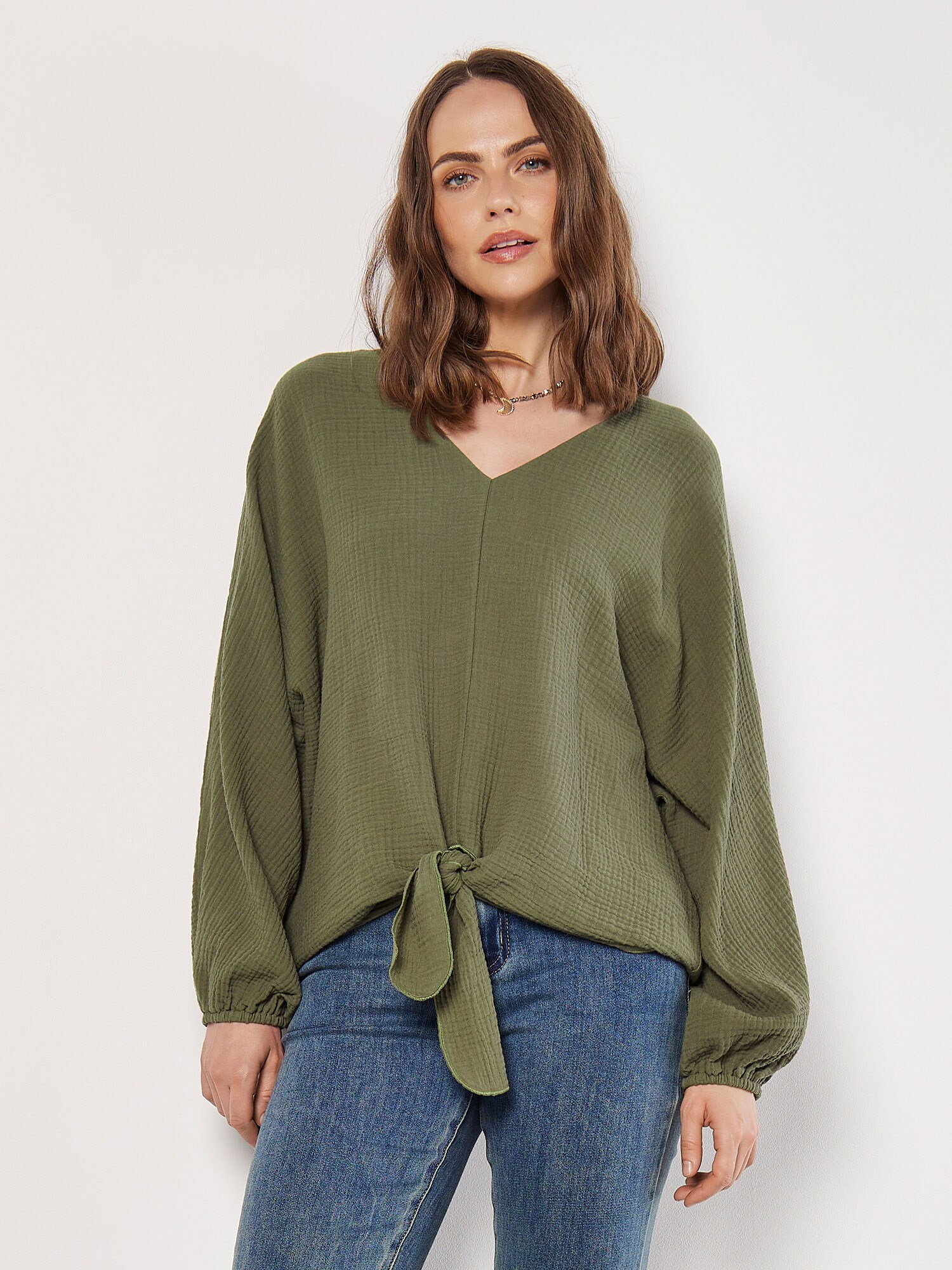 Thumbnail - Apricot Cotton Oversized Tie Hem Top