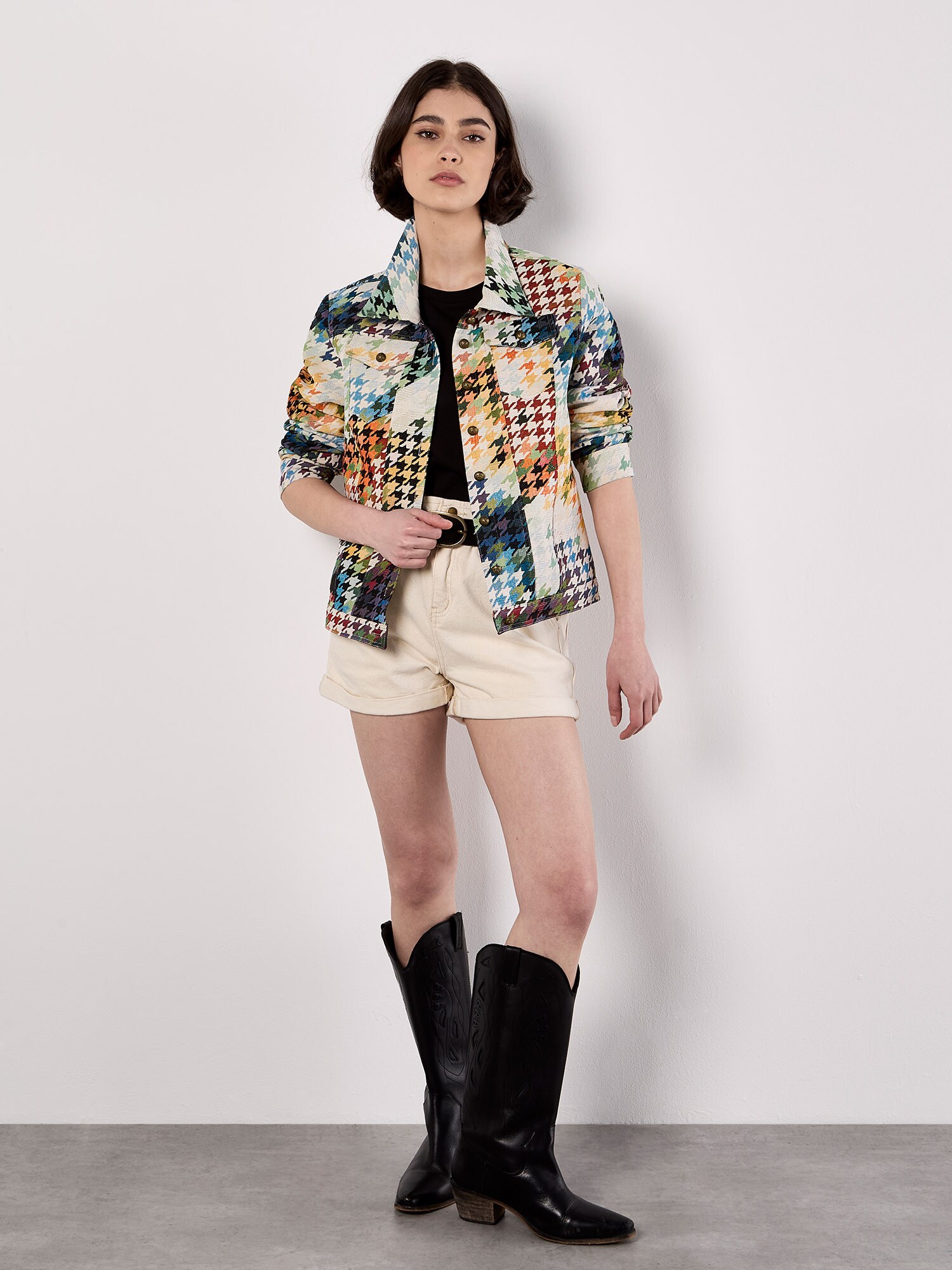 Thumbnail - Apricot Colourful Dogtooth Jacket