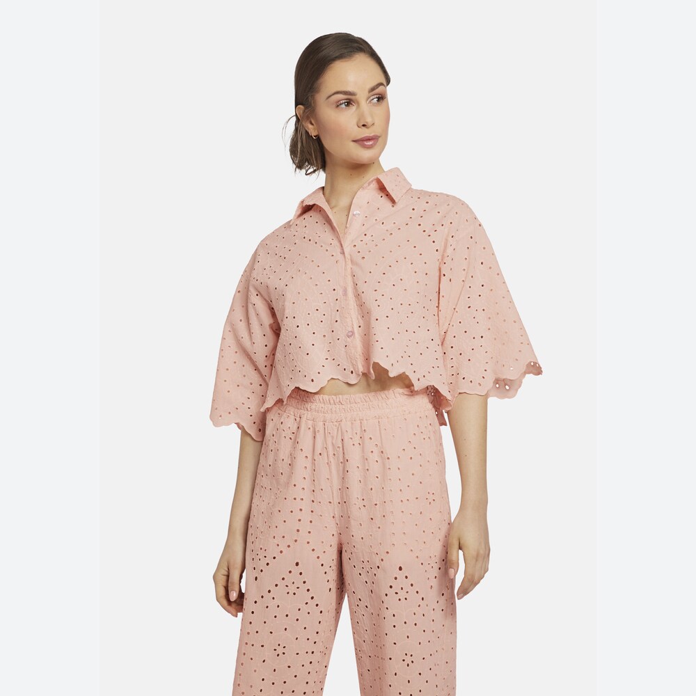 Nicowa Cropped Hemd FINALIWO mit Broderie-Anglaise-Bestickung Damen Größe S/M rosa
