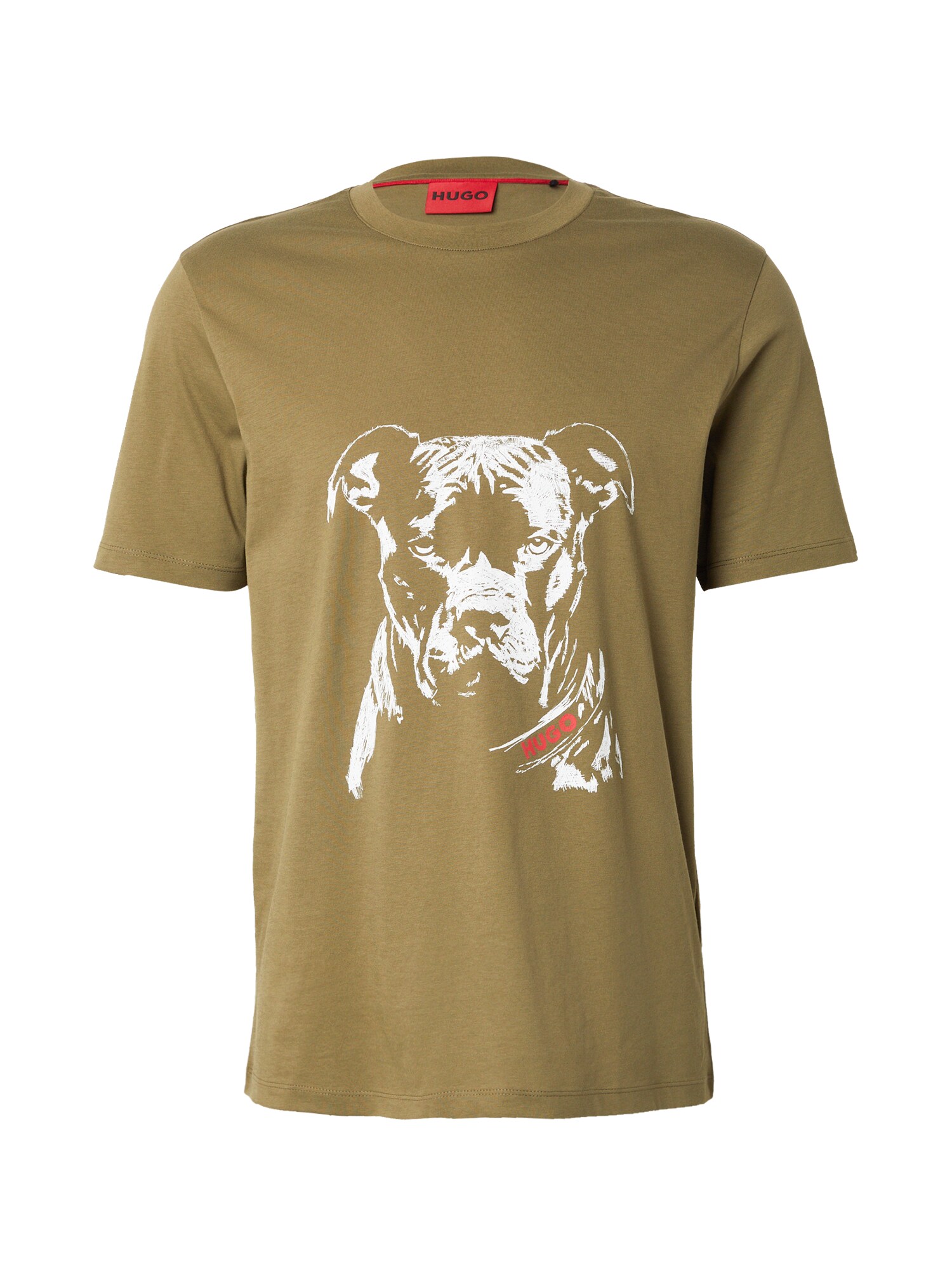 HUGO Tricou Dubrox  oliv / roșu cranberry / alb