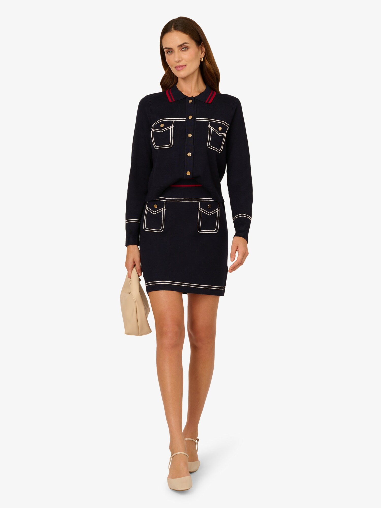 Thumbnail - Adrianna Papell Minirock Front Patched Pockets Mini Pull On Sweater Skirt w/Tipping