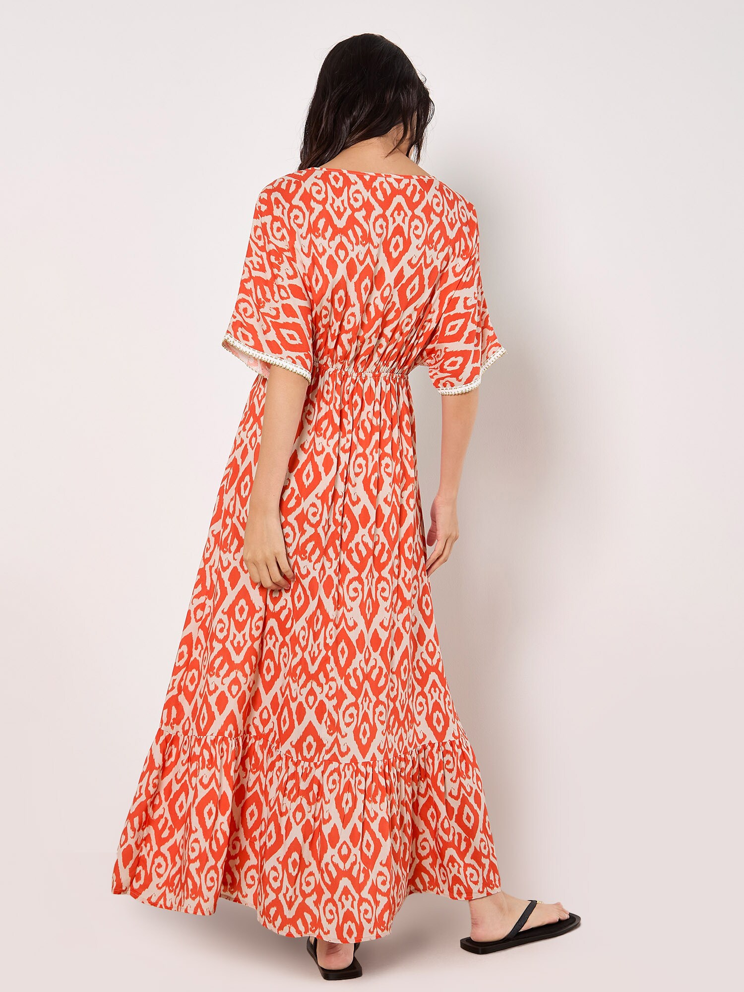 Thumbnail - Apricot Ikat Swirl Shimmer Maxi Dress