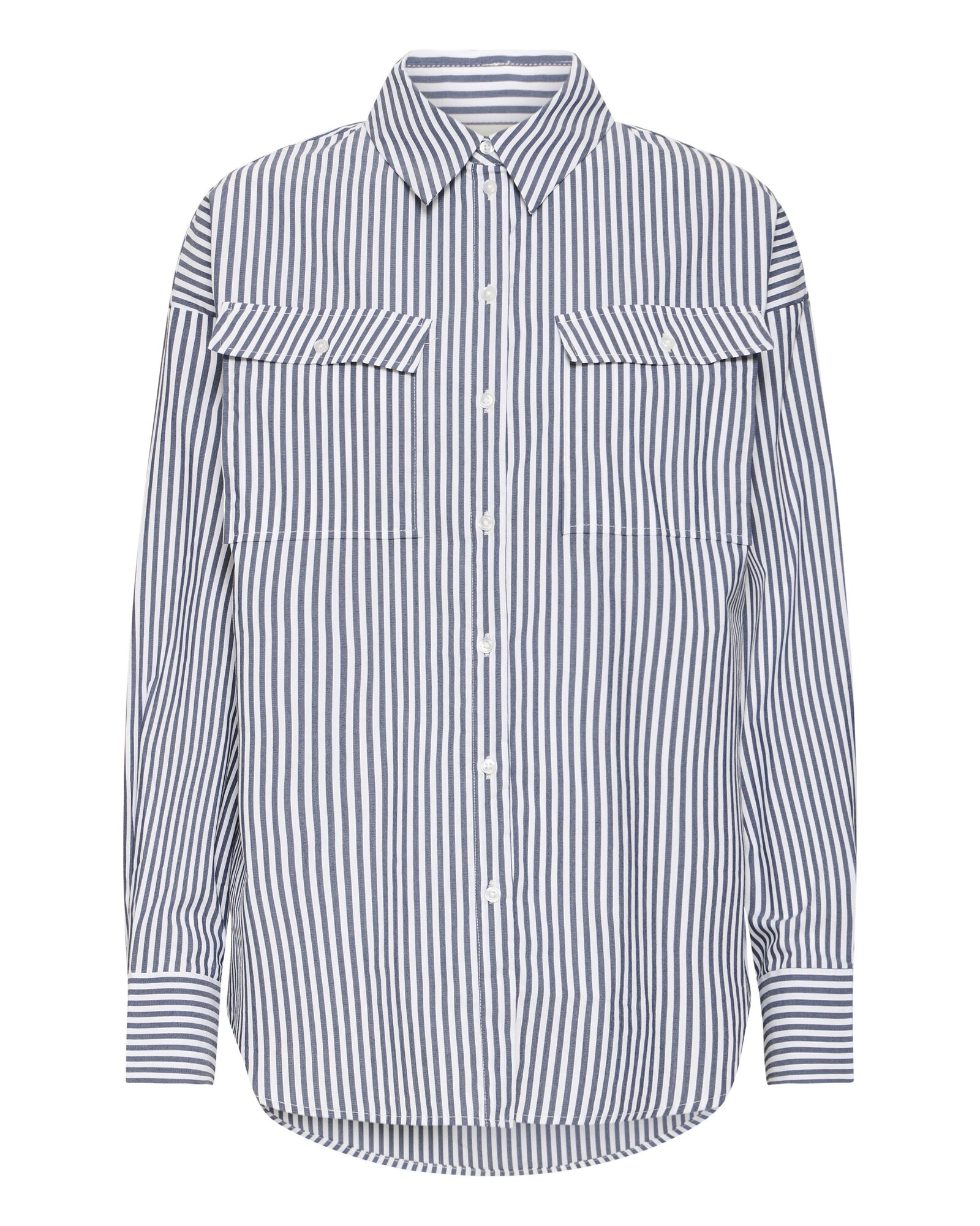 ICHI Blusa 'KATJA'  azul oscuro / blanco