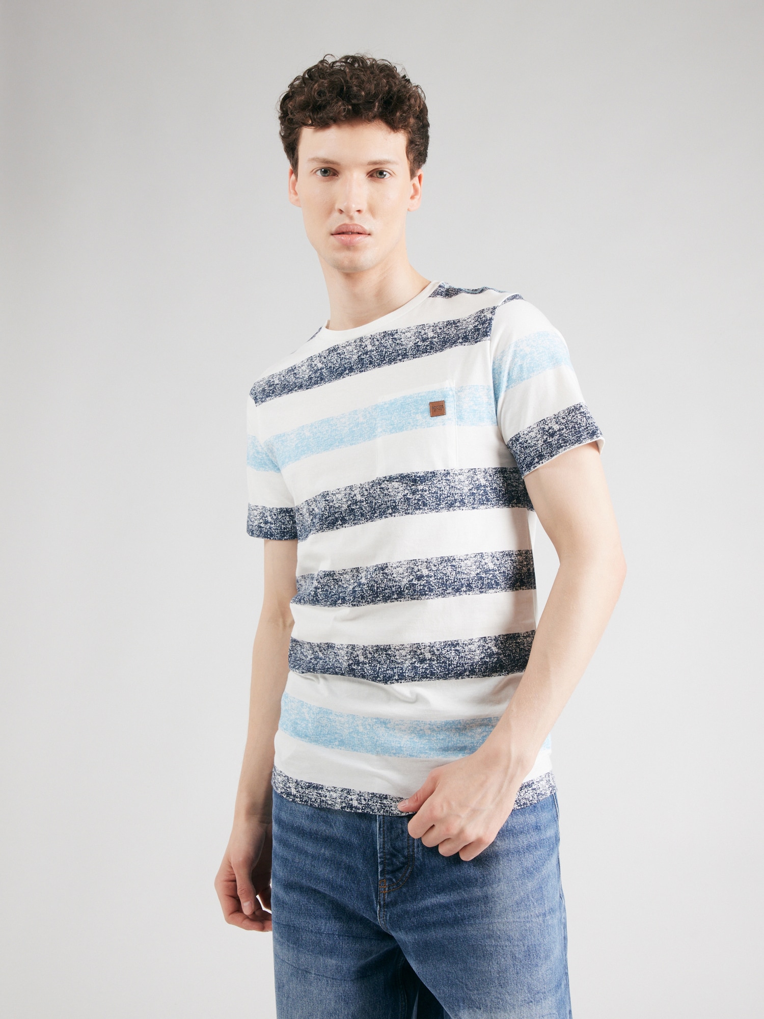 INDICODE JEANS Póló 'Hernandez'  tengerészkék / világoskék / fehér termék 2. képe
