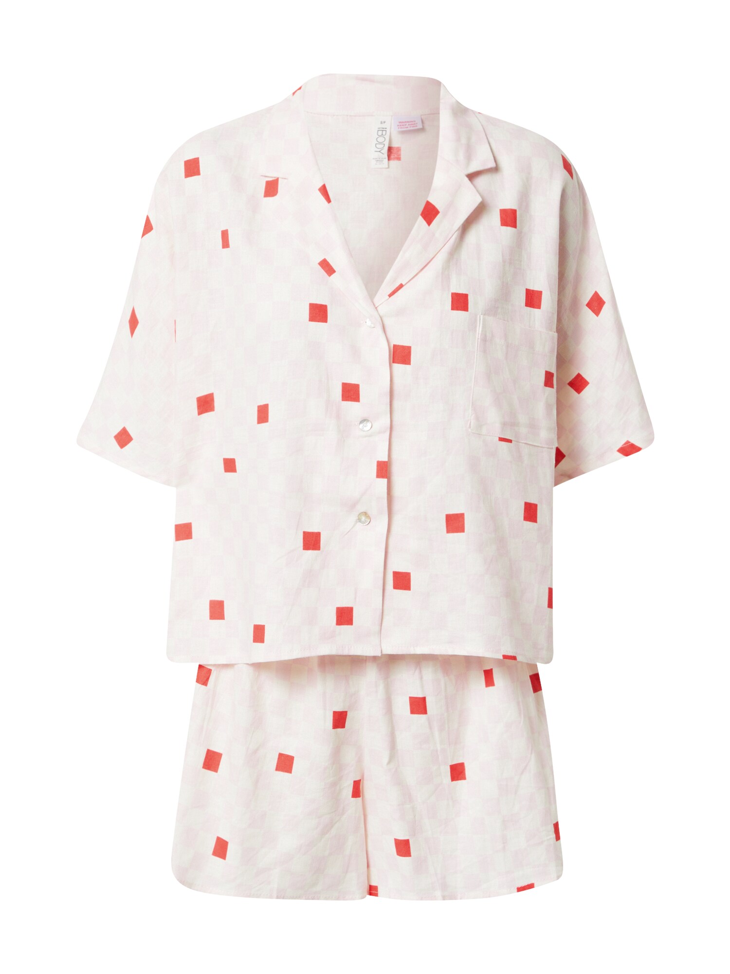 Cotton On Body Pidžama ar šortiem pasteļrozā / sarkans / balts