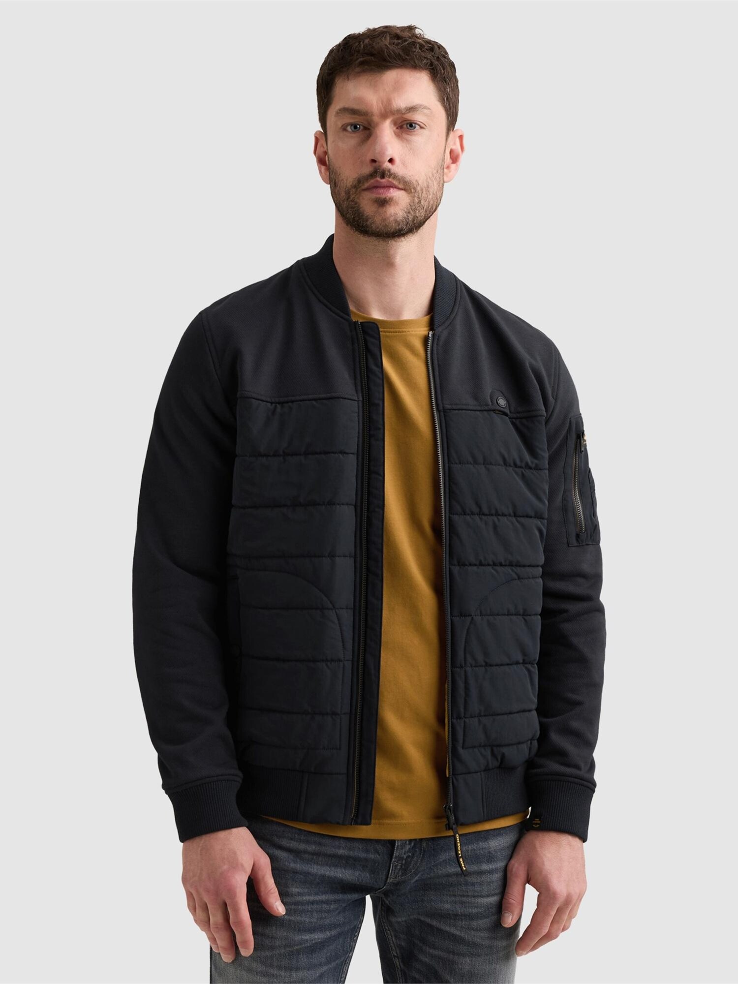 PME Legend Chaqueta de entretiempo 'Hybrid jacket with zipper closure and flight pocket' azul oscuro