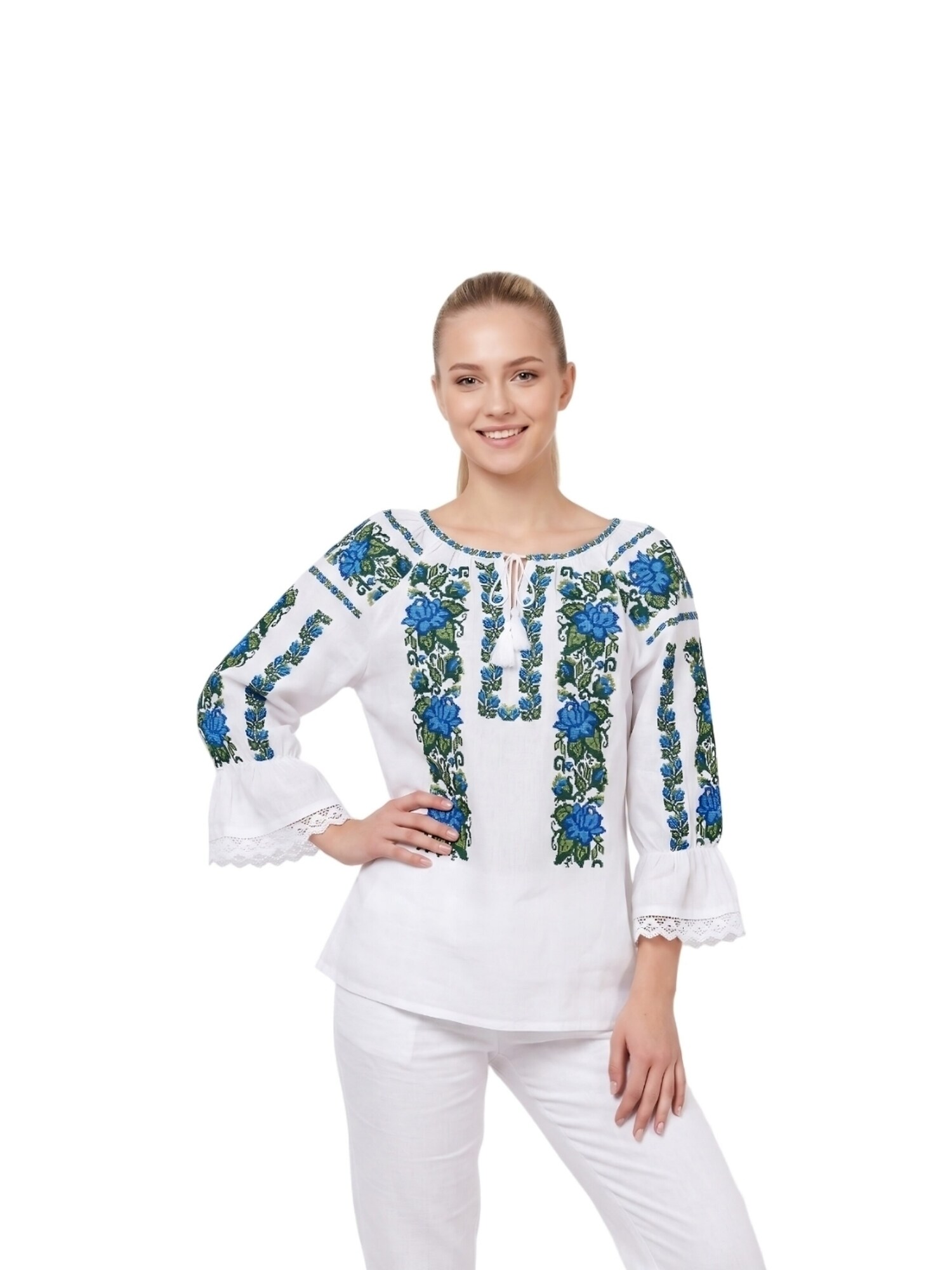 Rody’s forever Dirndl bluza 'Damenbluse IL26, optisch weiß/grün , marimea 3XL' bijela