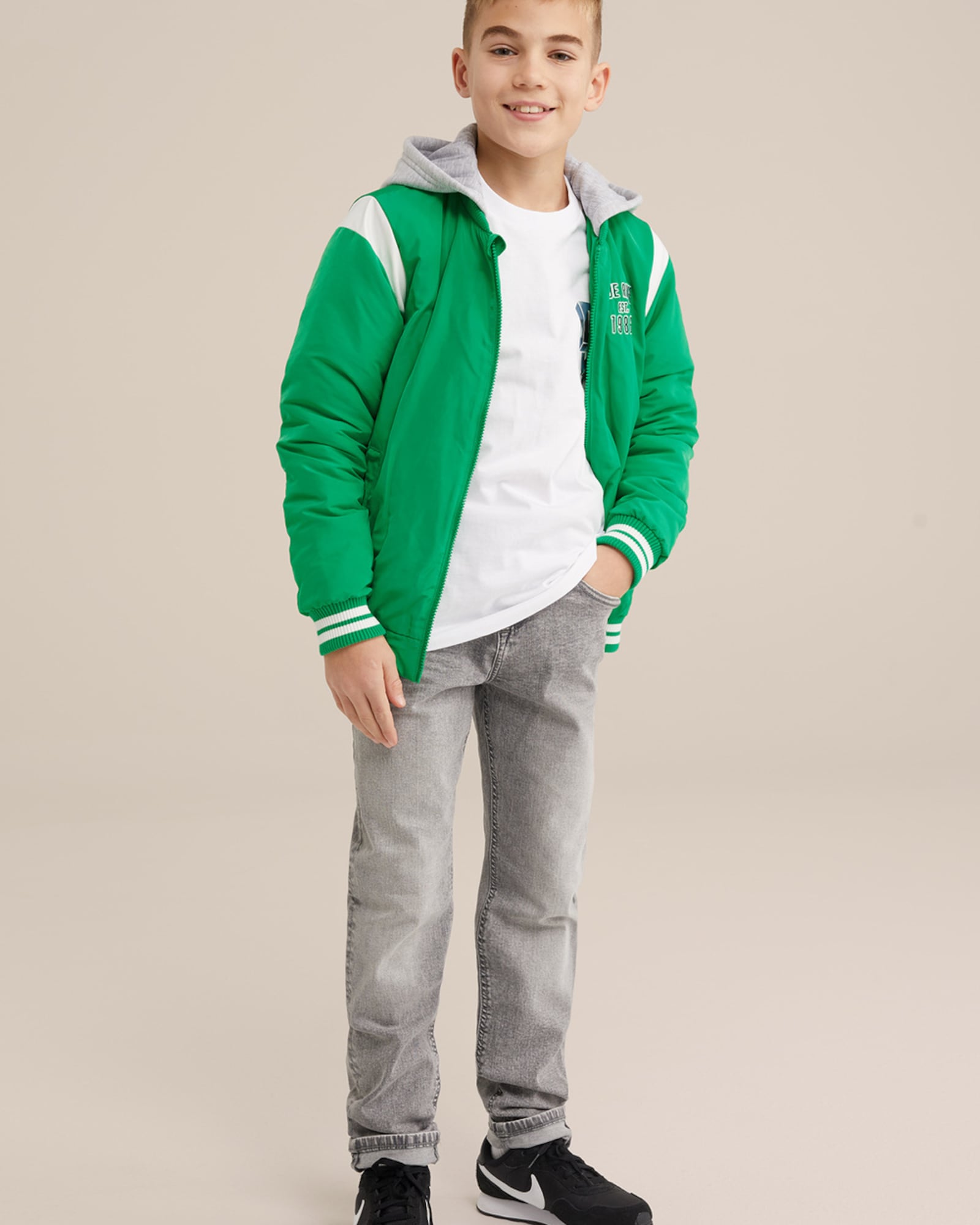 WE Fashion Átmeneti dzseki  szürke melír / smaragd termék 2. képe