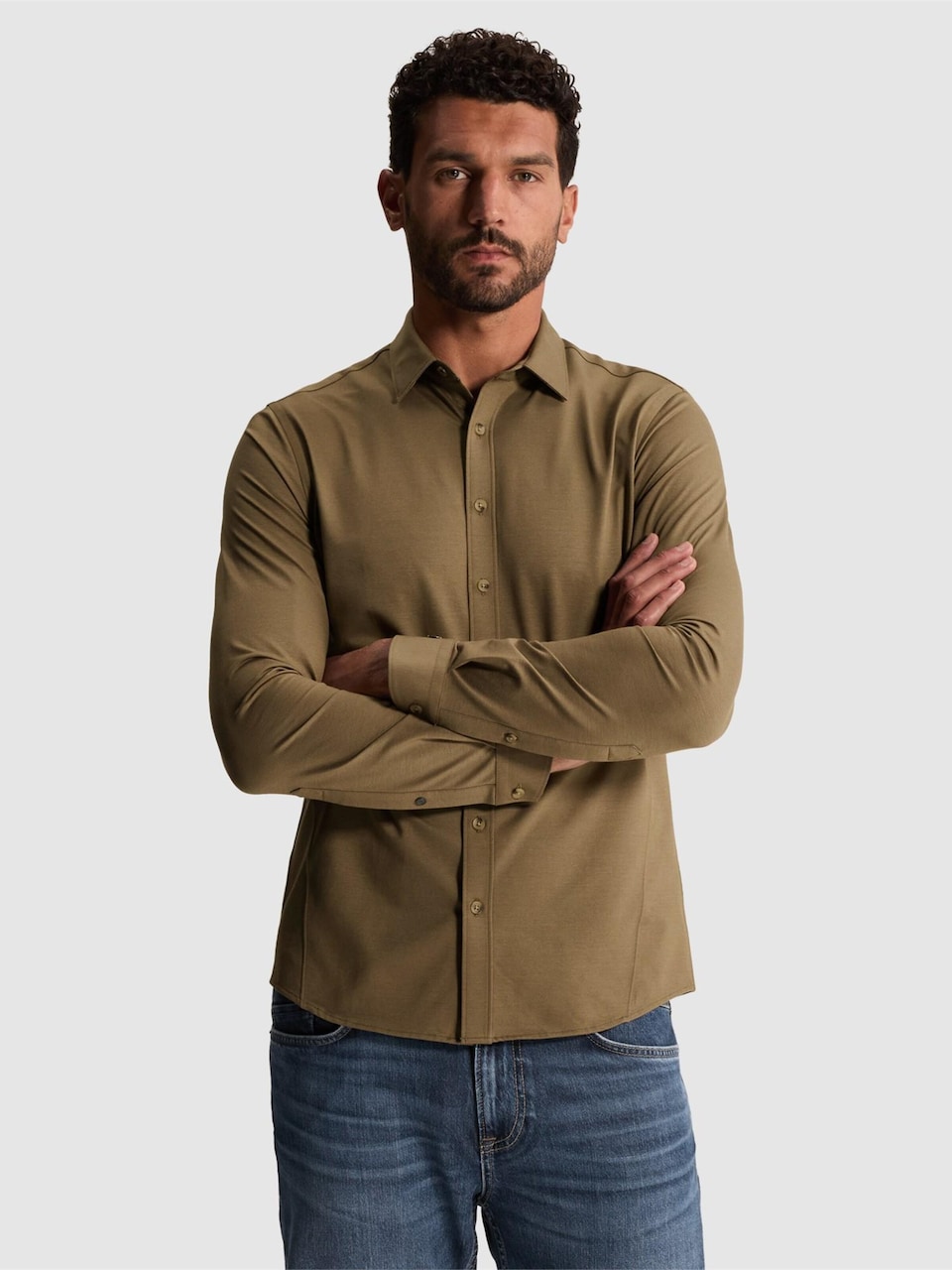 Skjorta 'Twill jersey shirt with Kent collar and easy-iron finish'