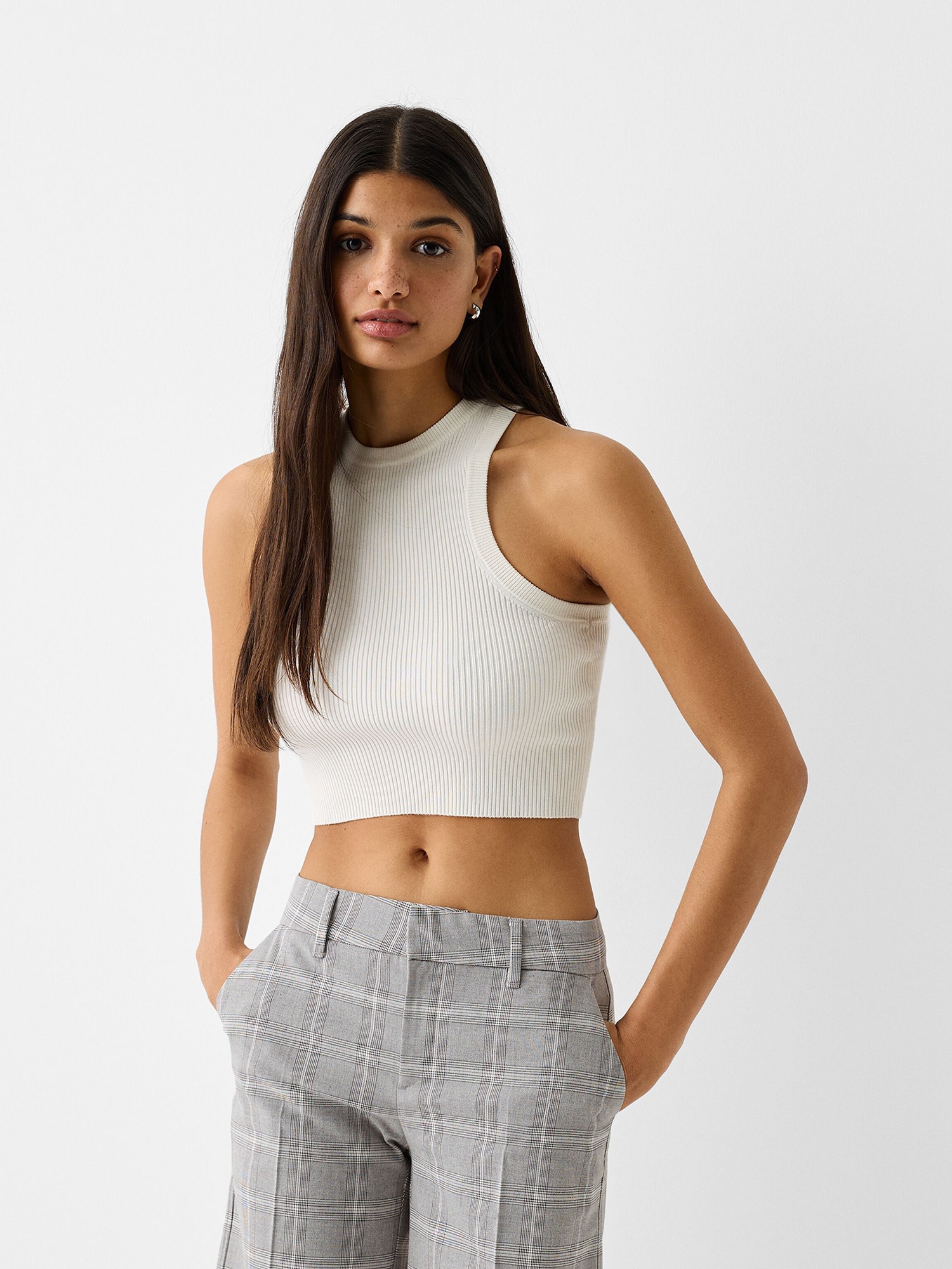 Bershka Ráncos nadrág  szürke / fehér termék 2. képe