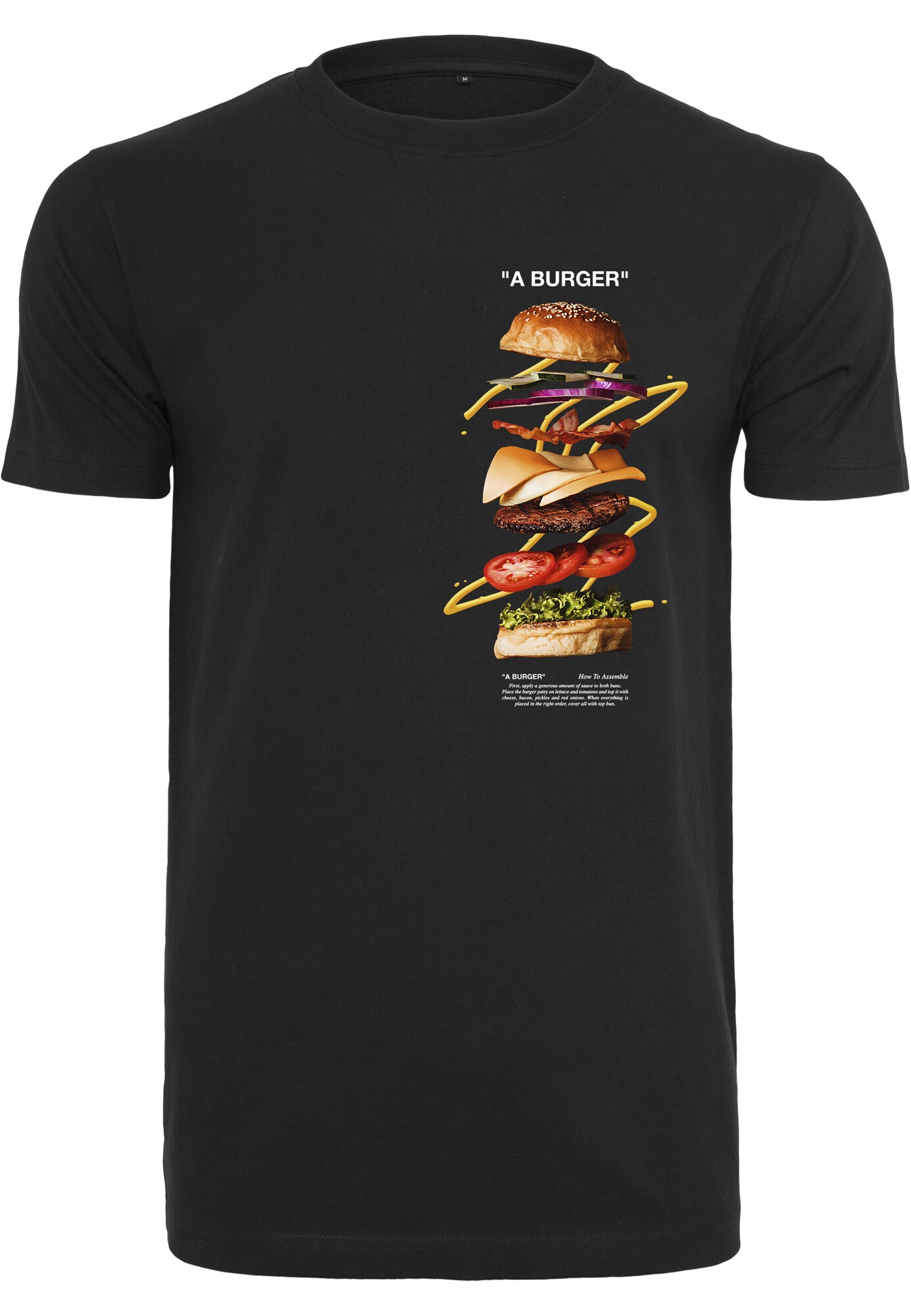Mister Tee Marškinėliai 'A Burger'  juoda / gelsvai pilka spalva / šviesiai žalia / tamsiai ruda / garstyčių spalva