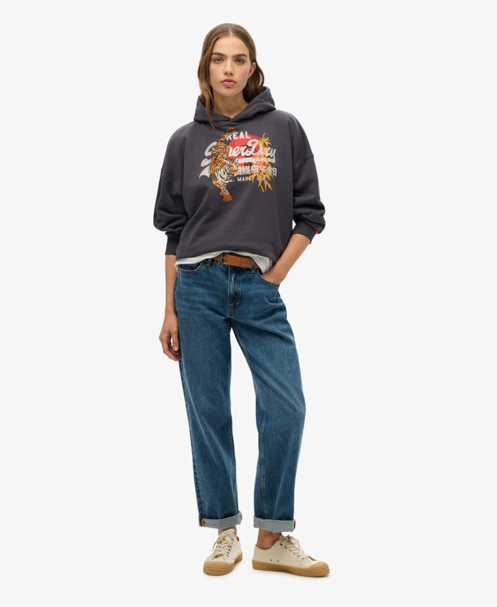 Superdry & Co Mikina 'Tokyo' tmavosivá / oranžová / tmavooranžová / biela (obrázok 3)