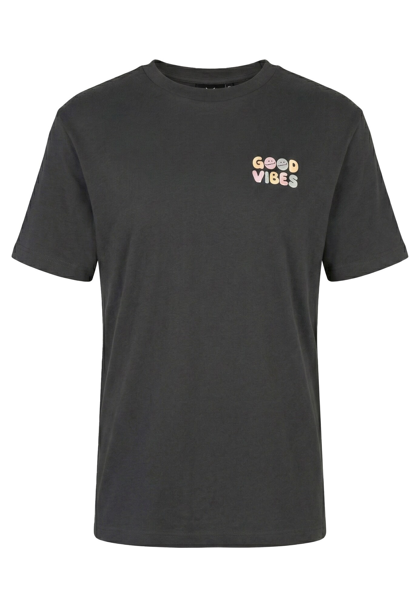 Kleinigkeit Camiseta 'Big Vibes' azul claro / amarillo pastel / altrosa / negro