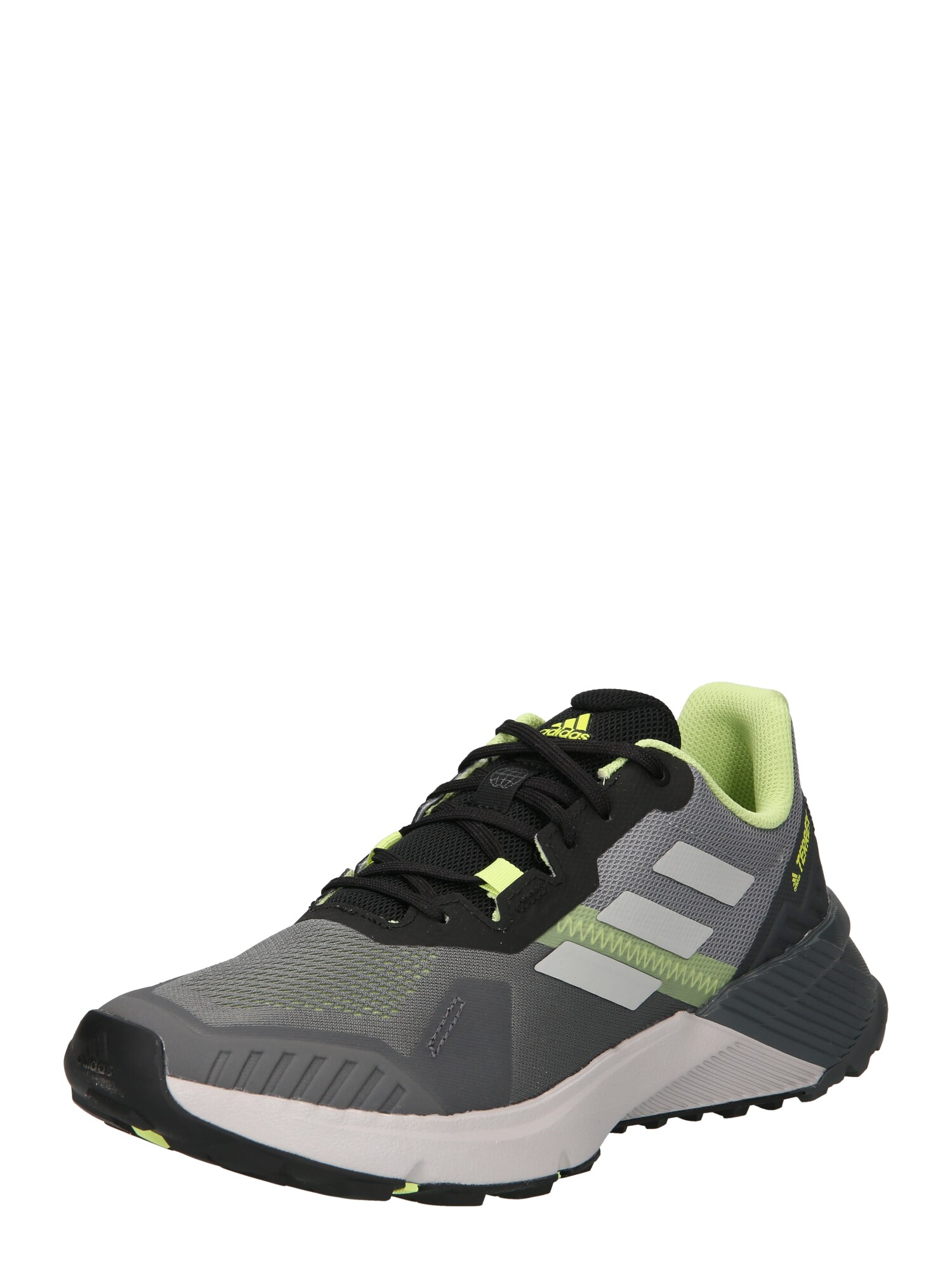adidas Terrex Bėgimo batai 'Soulstride' pilka / juoda / žalia / geltona