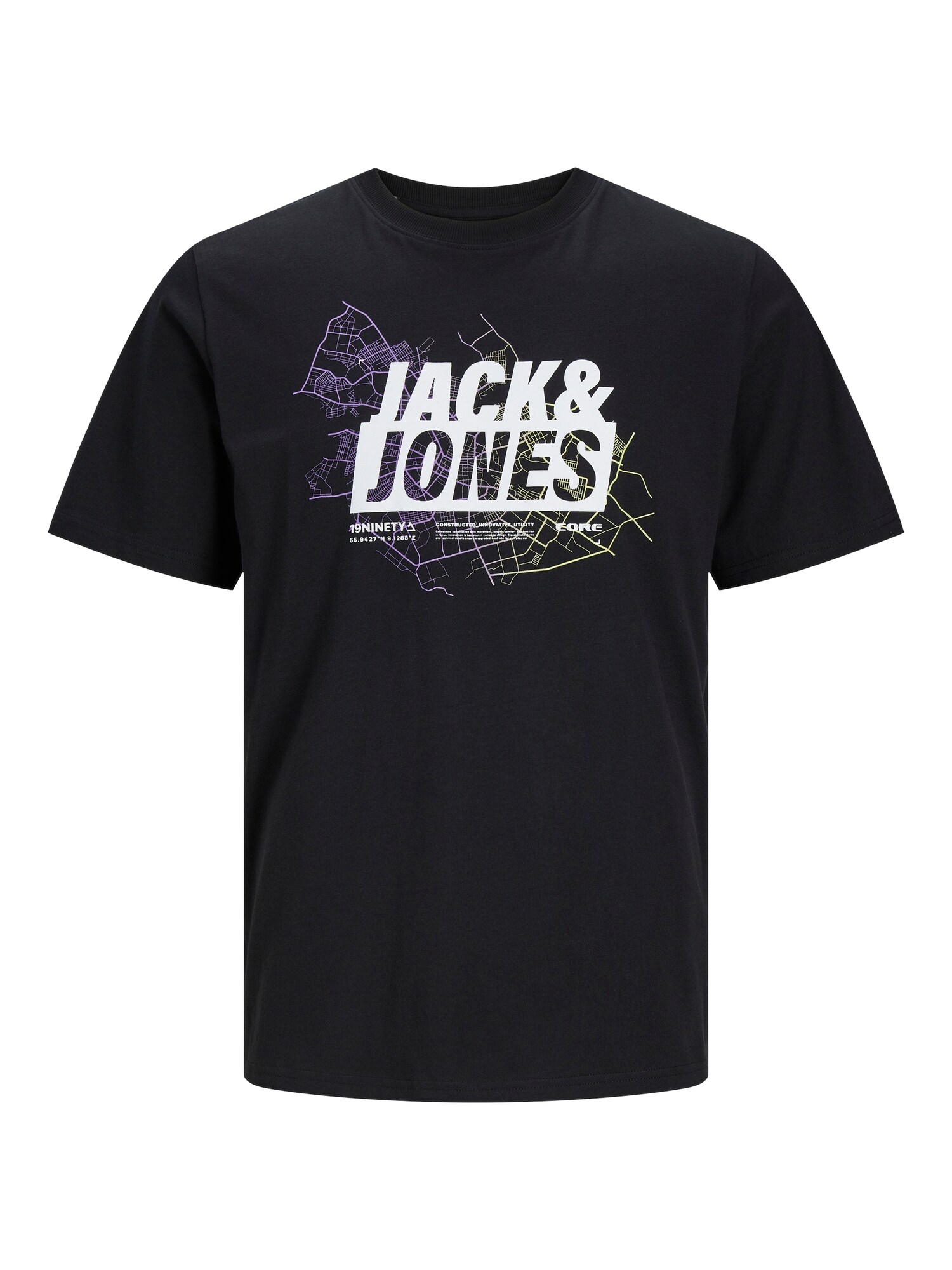 JACK & JONES Tričko 'JCOMap'  pastelovo žltá / fialová / čierna / biela