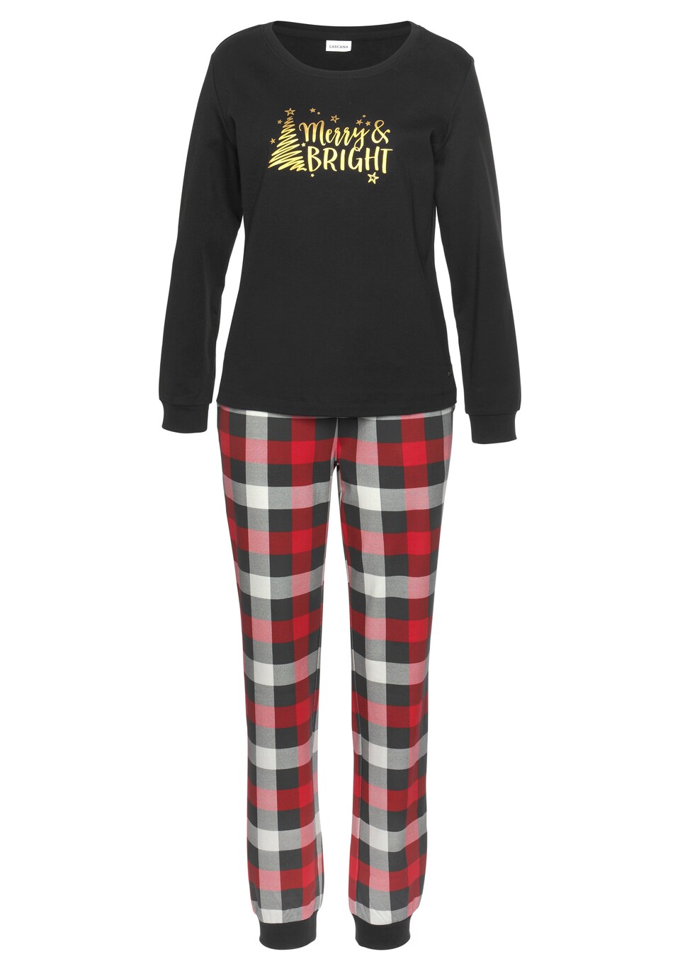 Pyjamas guld / ljusgrå / eldröd