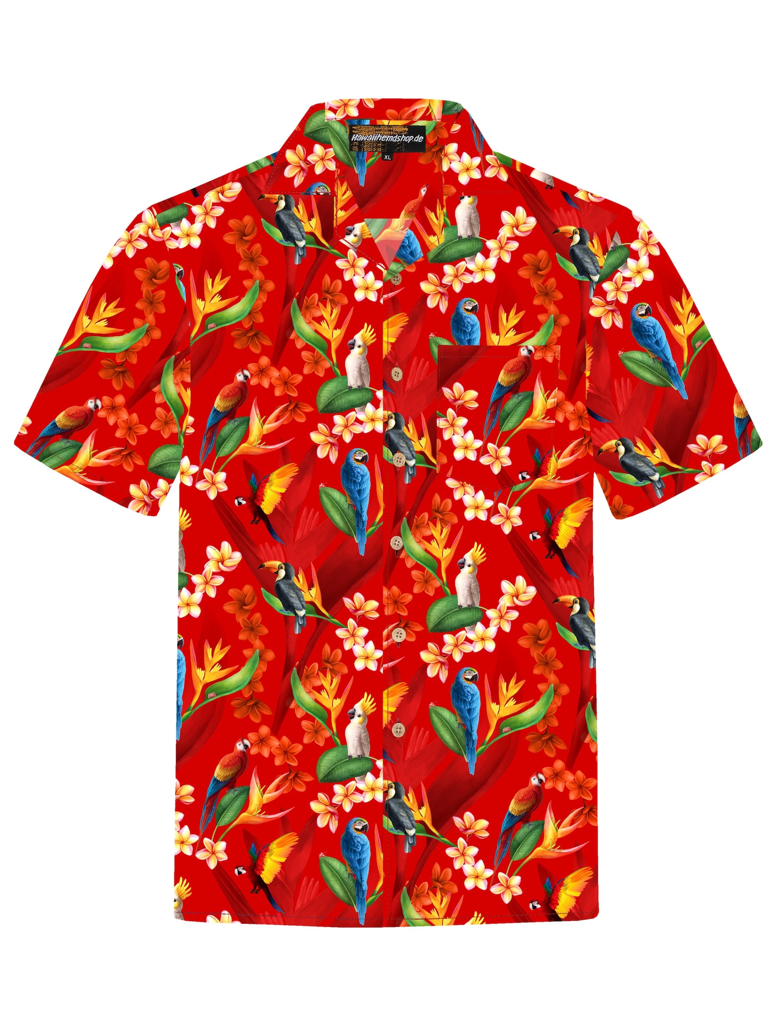 Hawaiihemdshop.de Camisa 'Hawaiihemd "Flower Parrots"' rojo claro