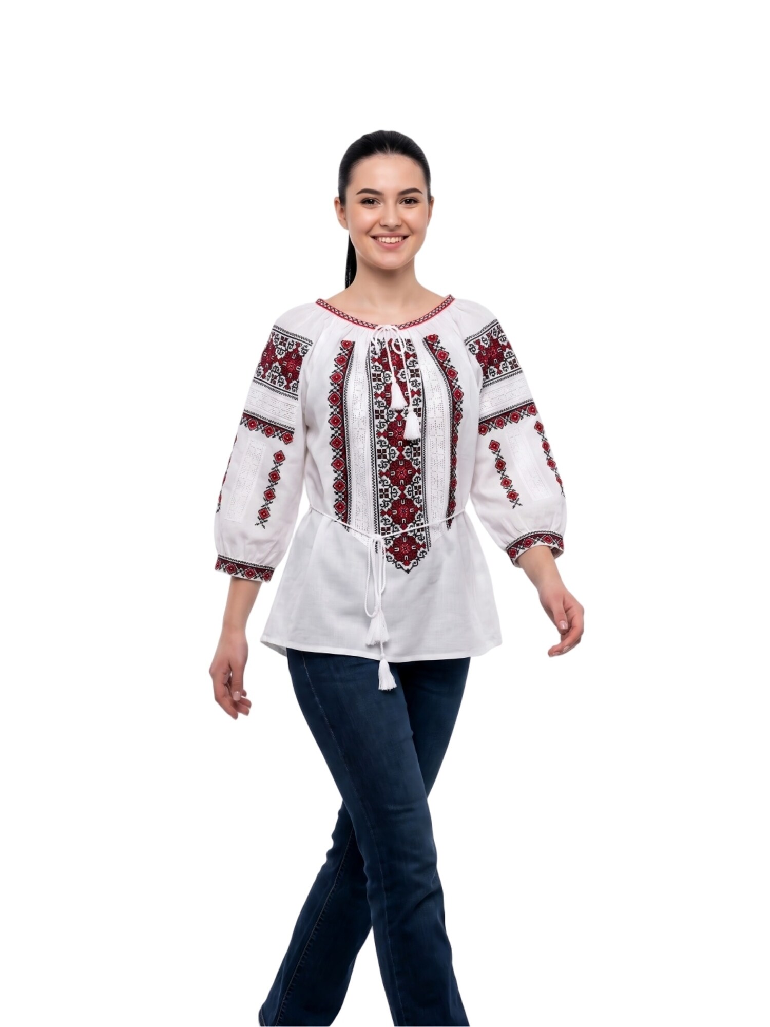 Rody’s forever Blusa tradicional 'Damenbluse AU26 weiß/rot , marimea L' blanco