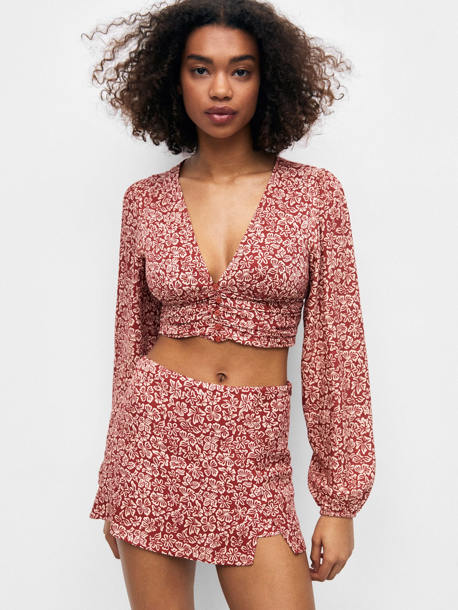 Pull&Bear Blúz  bézs / rozsdavörös termék 2. képe
