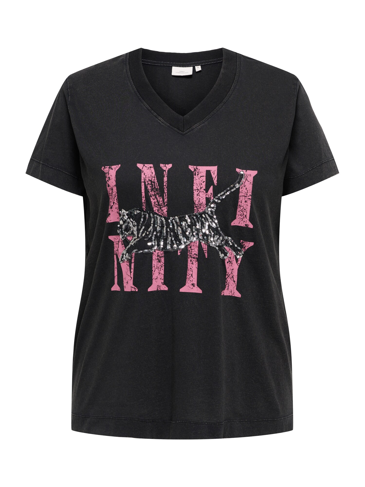 ONLY Carmakoma Tricou 'CARMILLE'  roz deschis / negru / argintiu