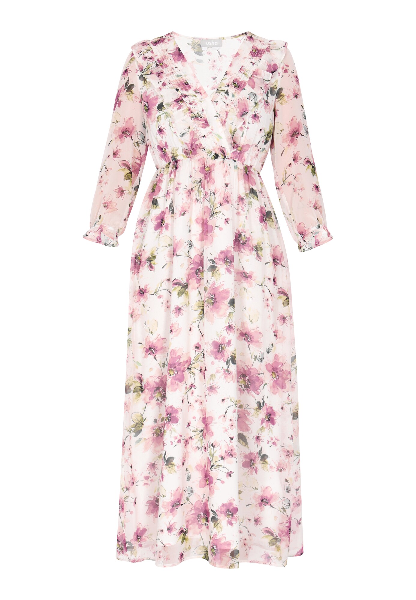 Usha Vestido  verde / rosa / eosin / blanco