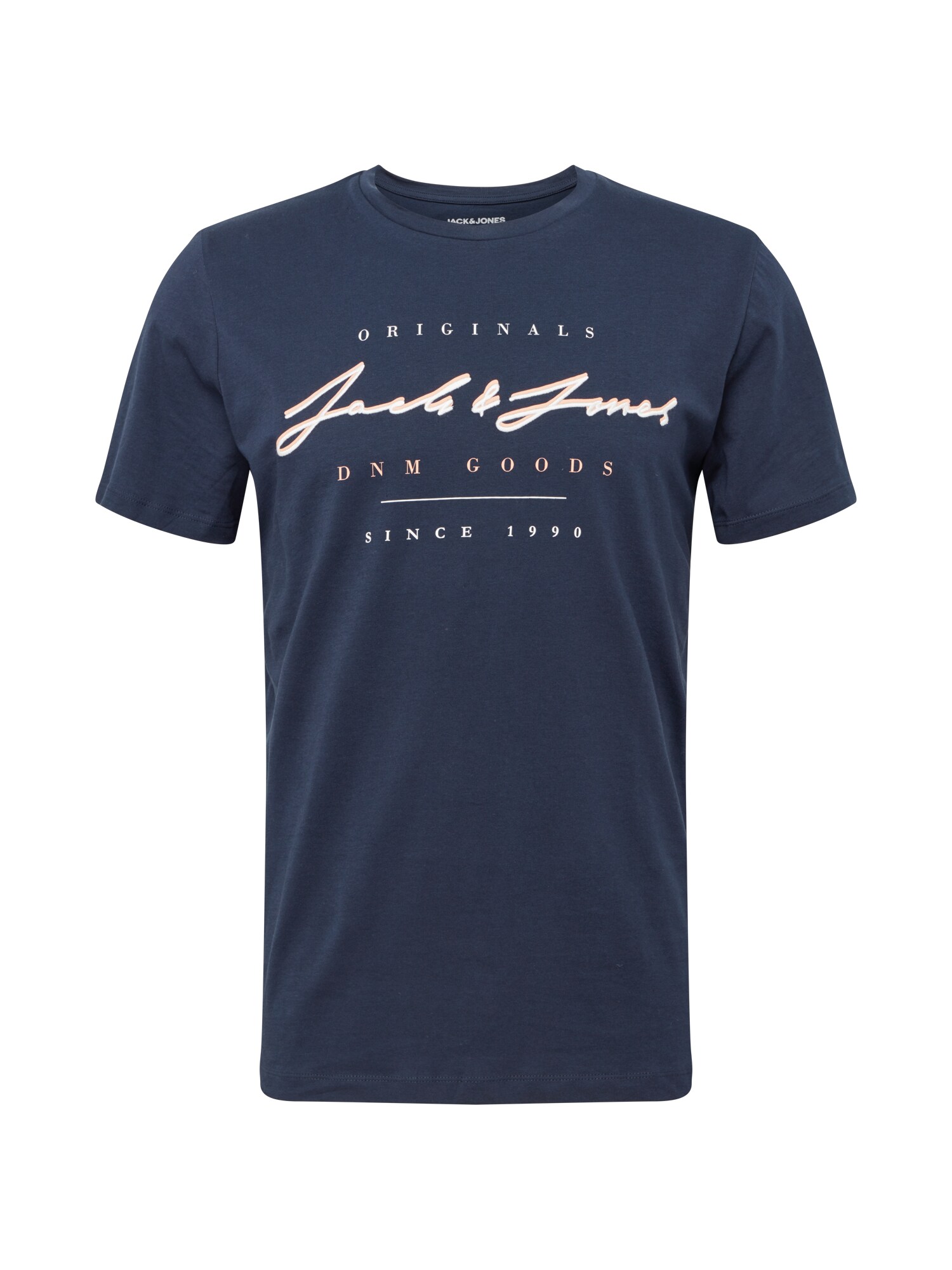JACK & JONES Marškinėliai 'MARIUS'  tamsiai mėlyna / balta / pastelinė oranžinė