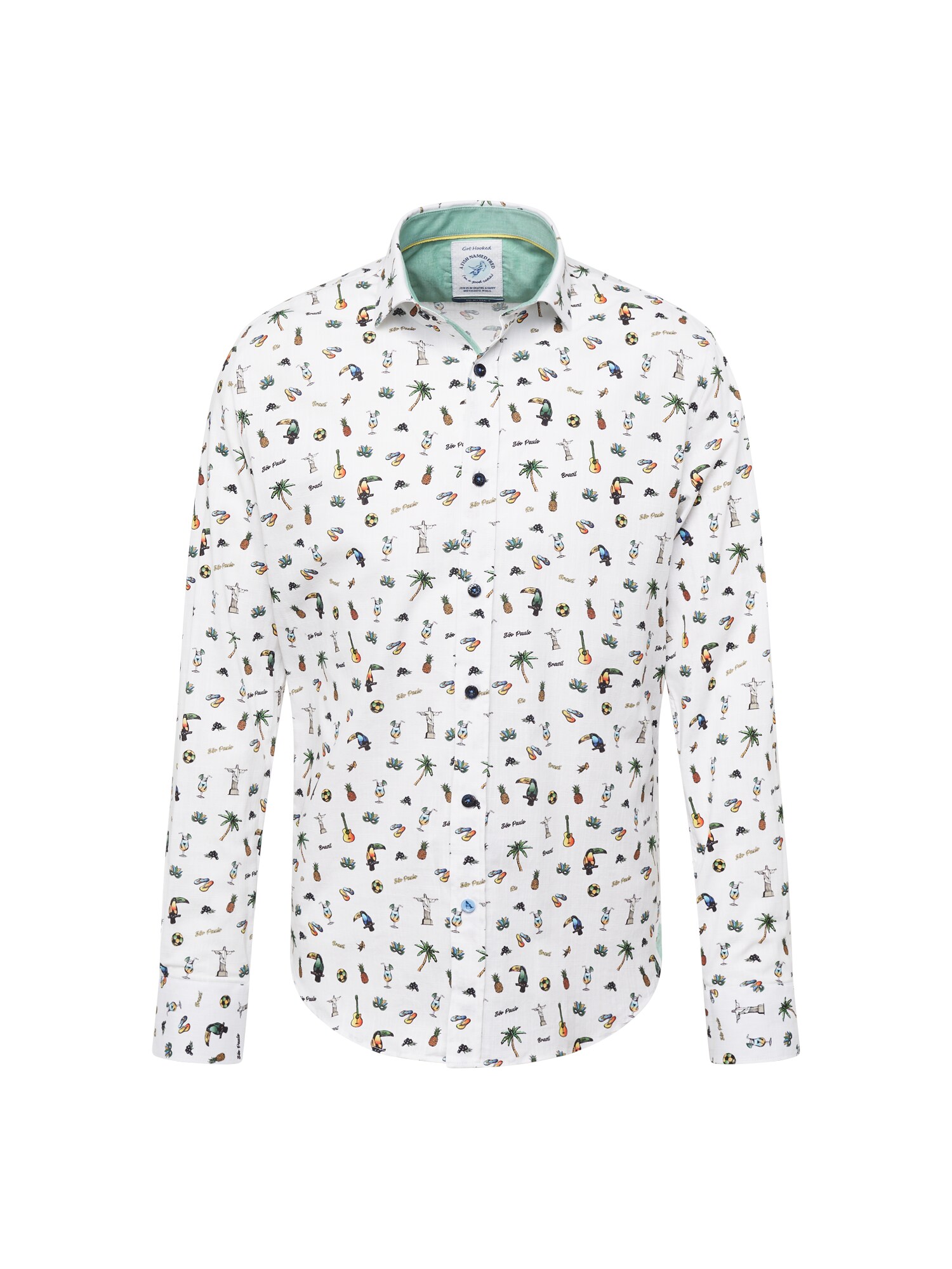 A Fish named Fred Camisa  azul / amarelo / verde / offwhite